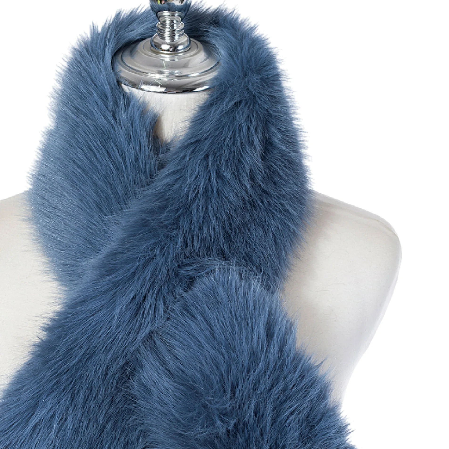 Women's Faux Fur Pull Through Scarf | China Blue - Image 2
