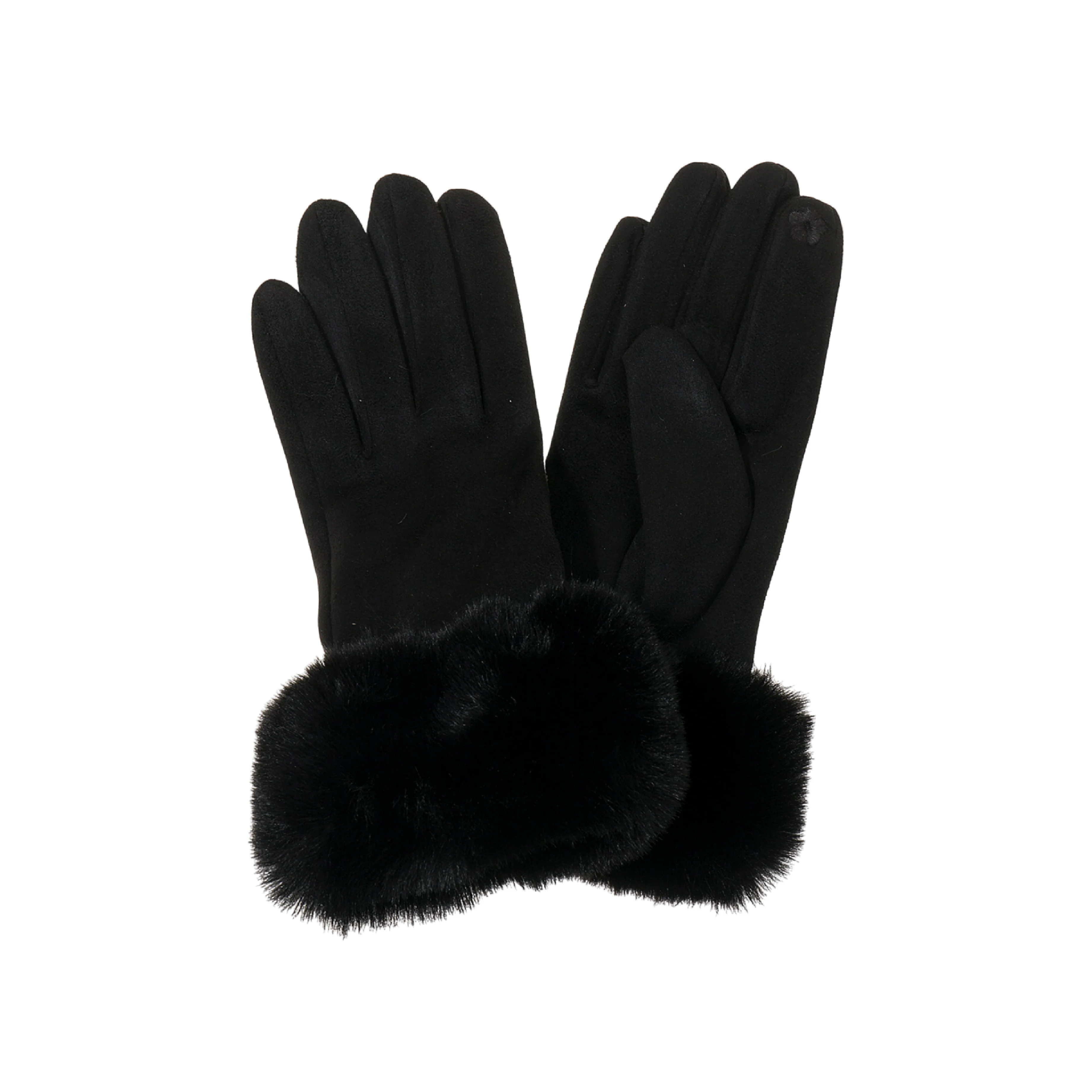 Women's Faux Suede Gloves with Faux Fur Cuffs | Ebony Black - Image 2