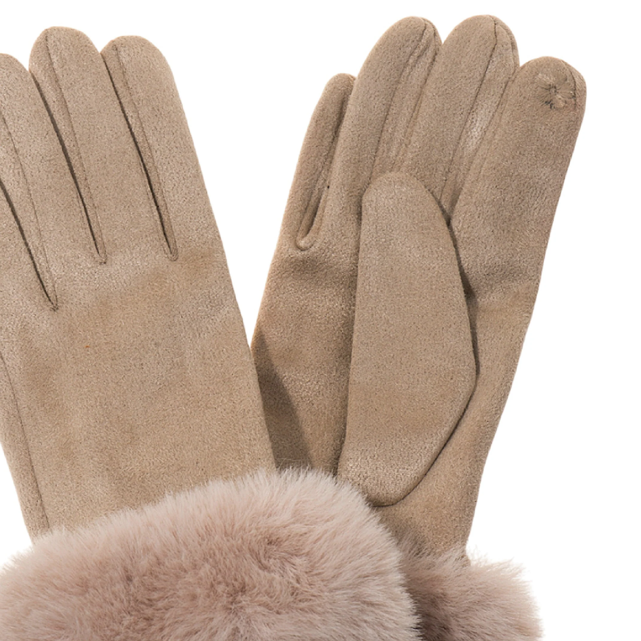 Women's Faux Suede Gloves with Faux Fur Cuffs | Linen - Image 2