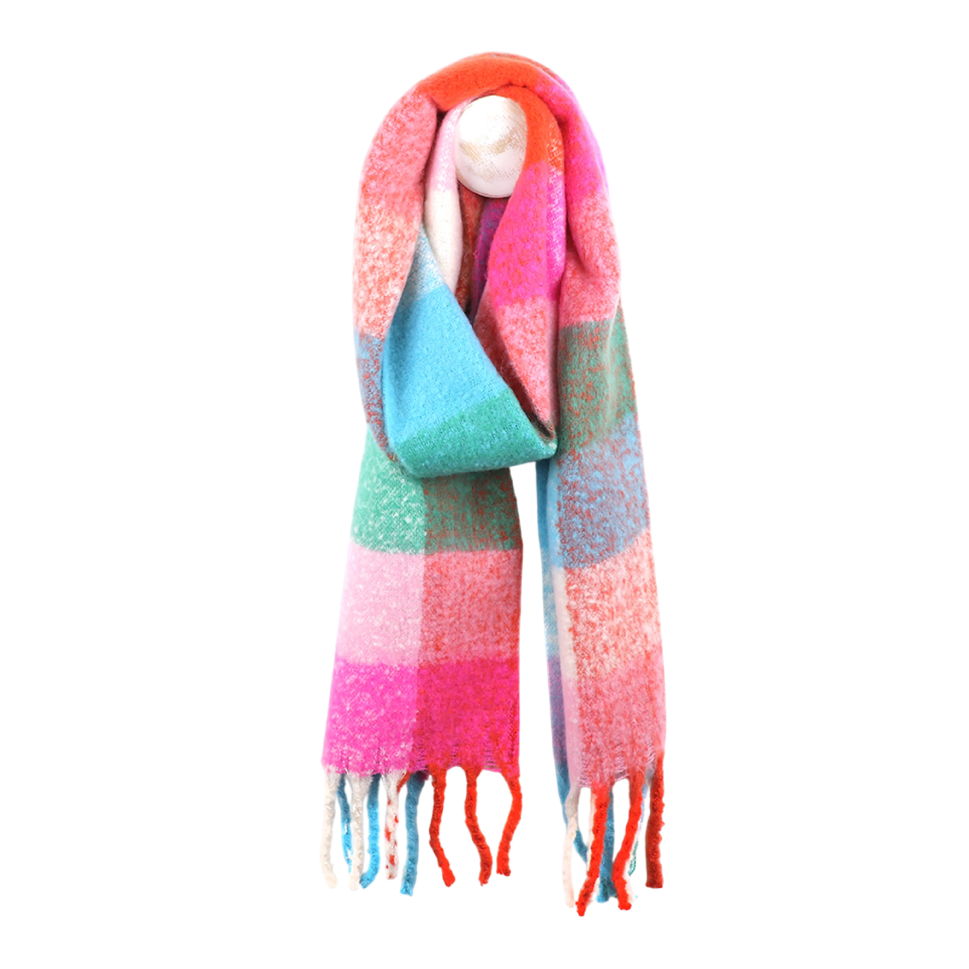 Women's Fluffy Checked Winter Scarf | Pink/Blue - Image 2