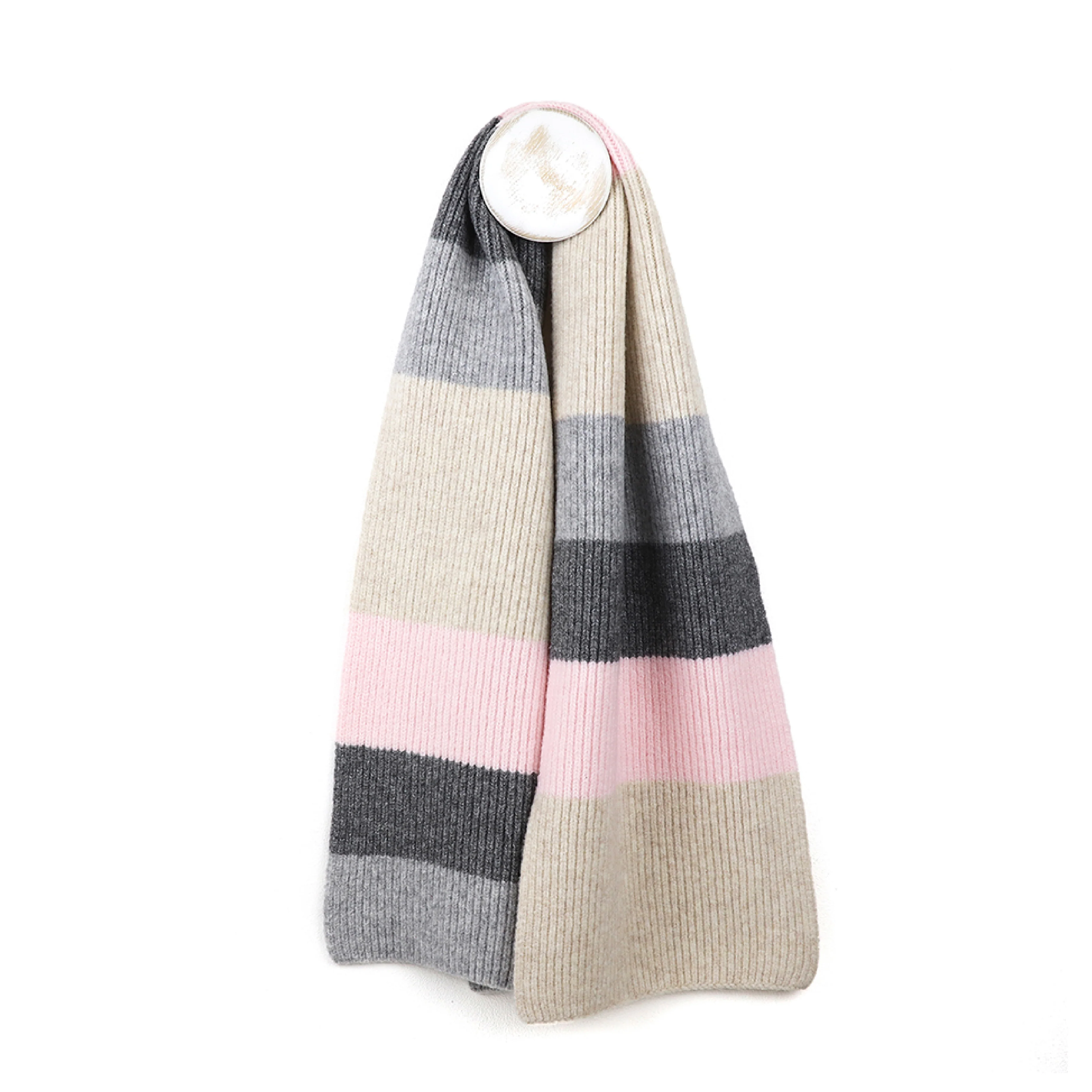 Women's Knitted Stripe Scarf | Grey/Pink/Beige - Image 3