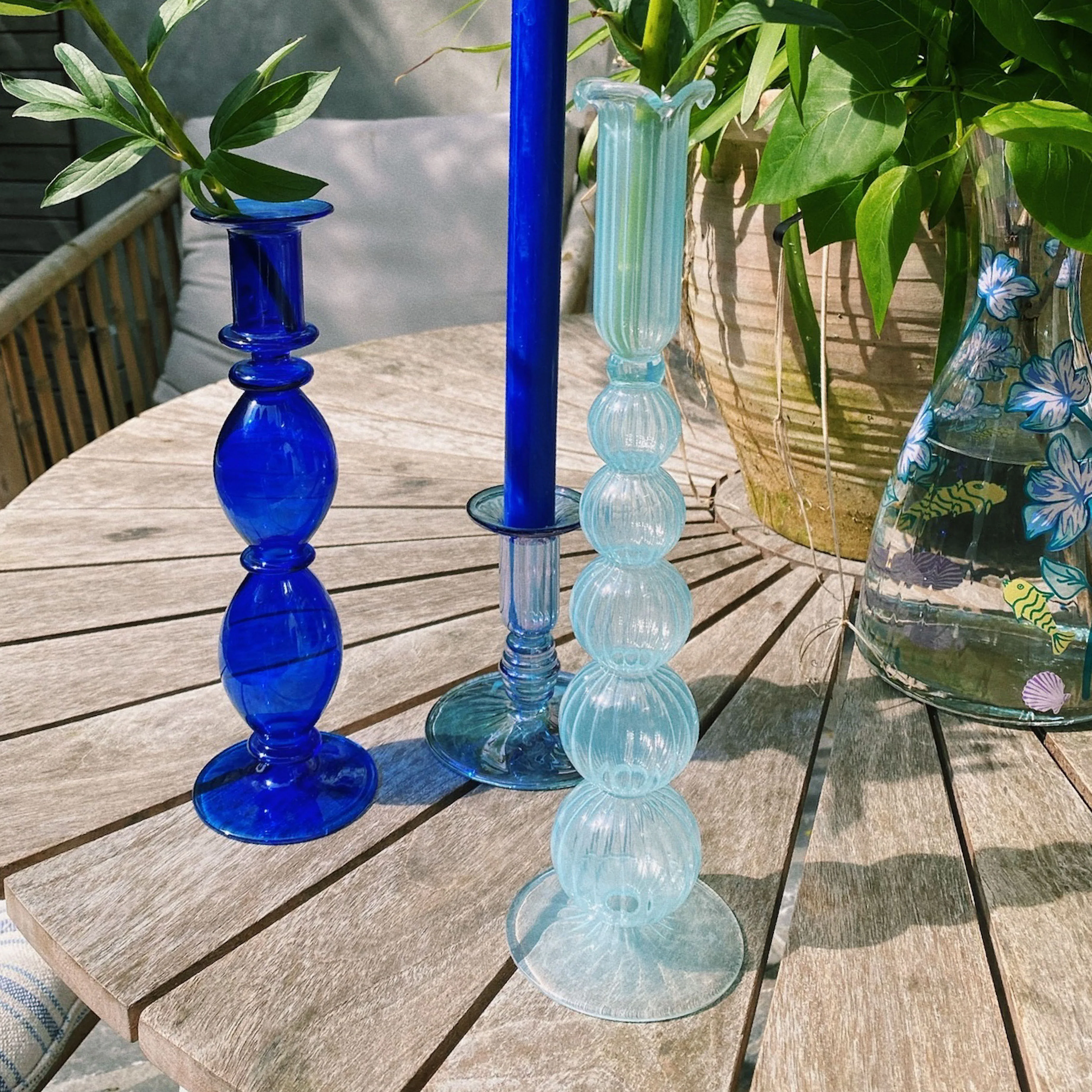 Cloudy Taper Candle Holder | Blue Glass | 29cm - Image 4