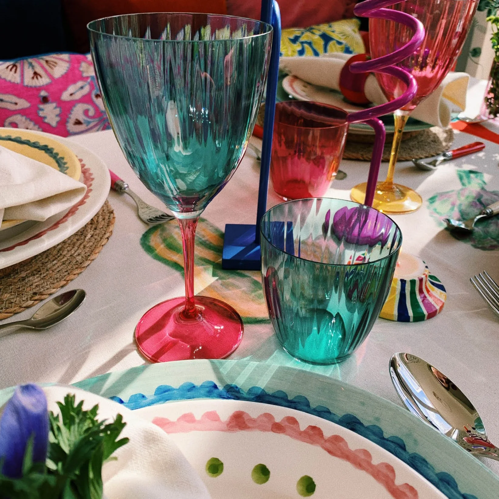 Jazzy Wine Glass | Green & Pink - Image 3