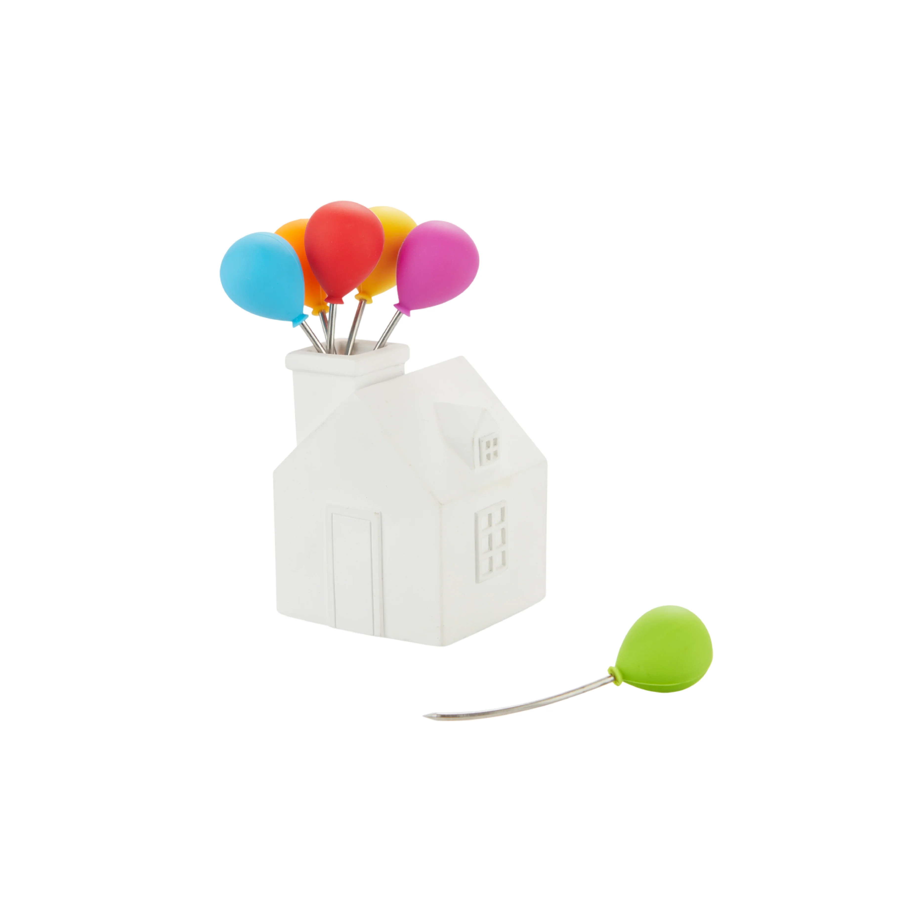 Balloon-Tipped Snack Forks in House Holder | Set of 6