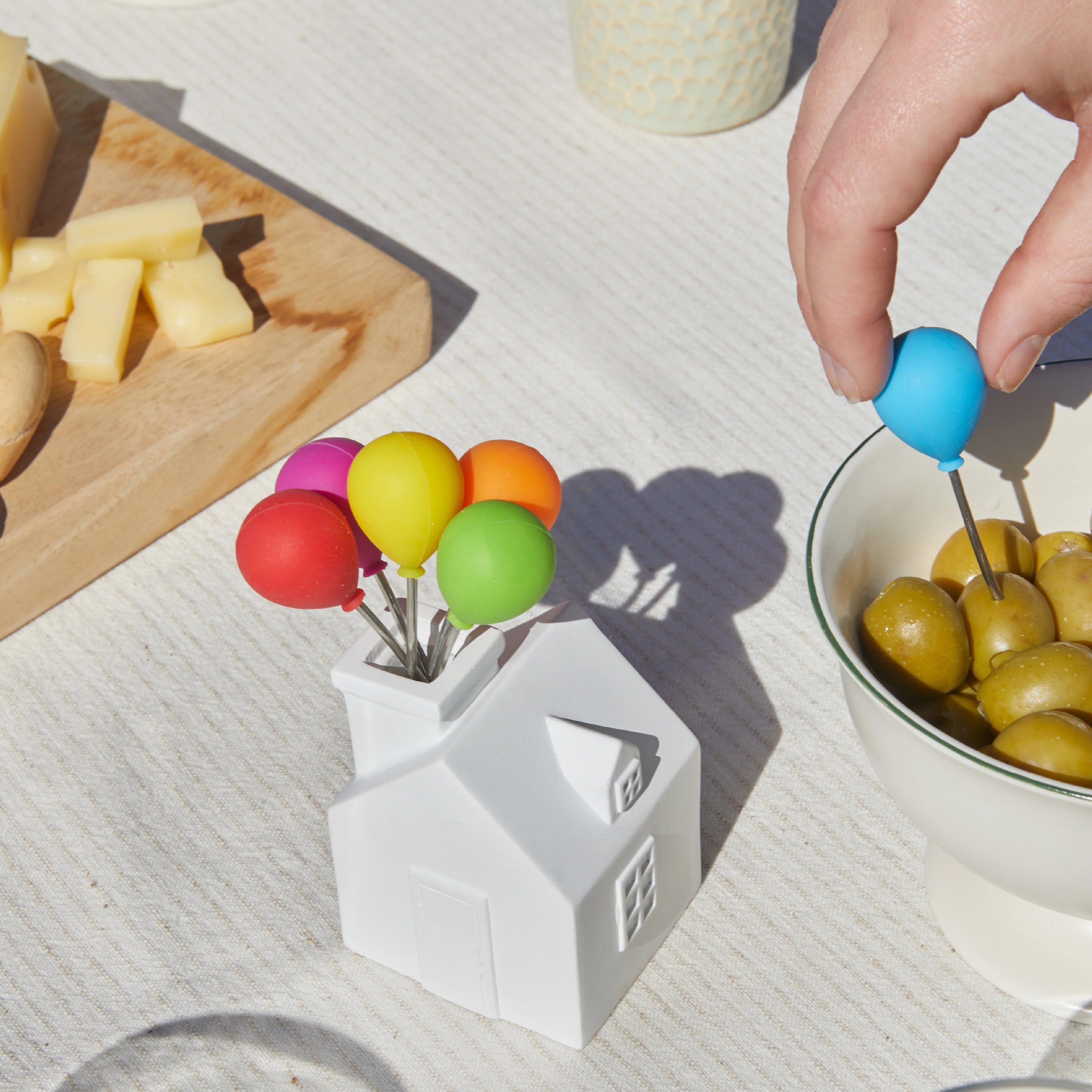 Balloon-Tipped Snack Forks in House Holder | Set of 6 - Image 2
