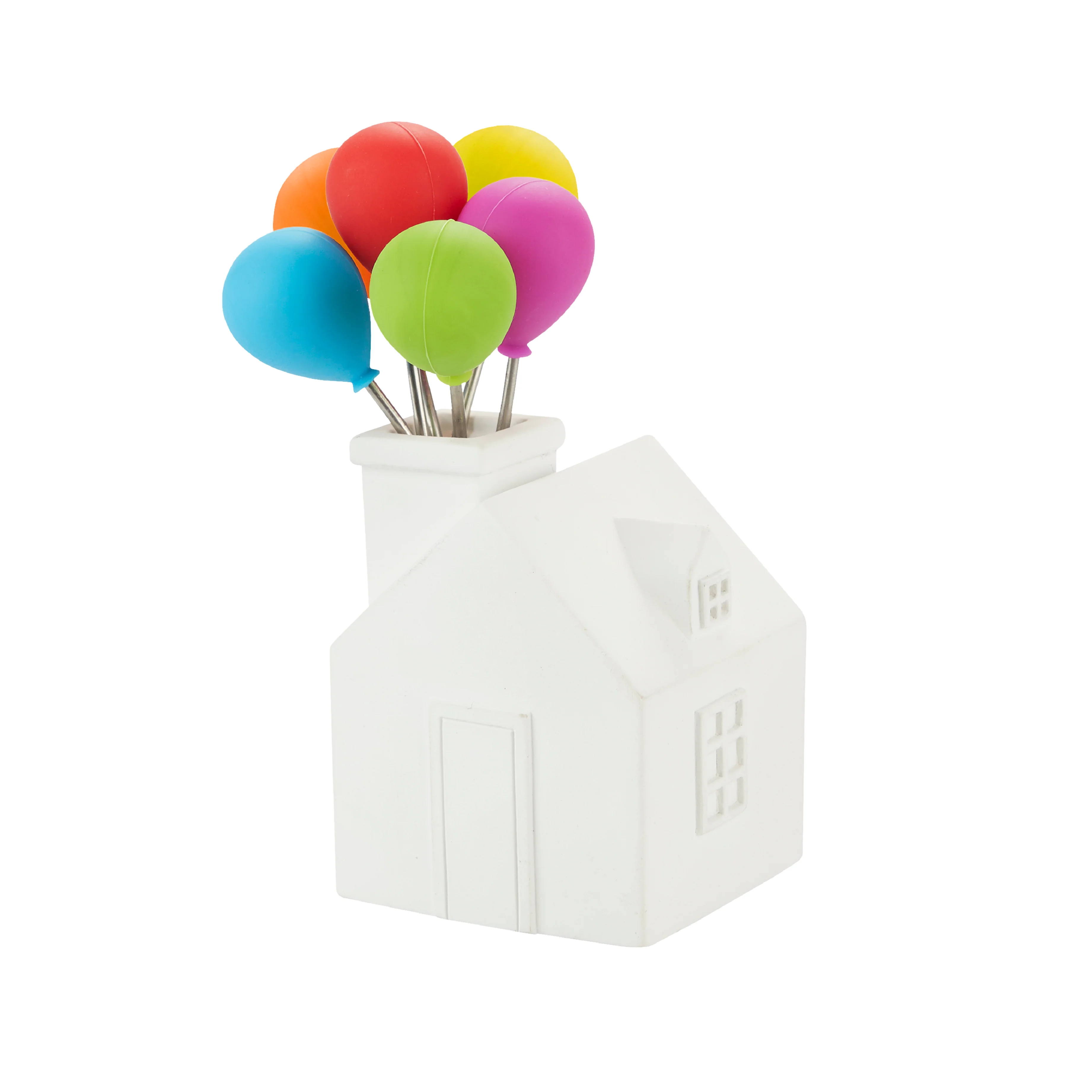 Balloon-Tipped Snack Forks in House Holder | Set of 6 - Image 3