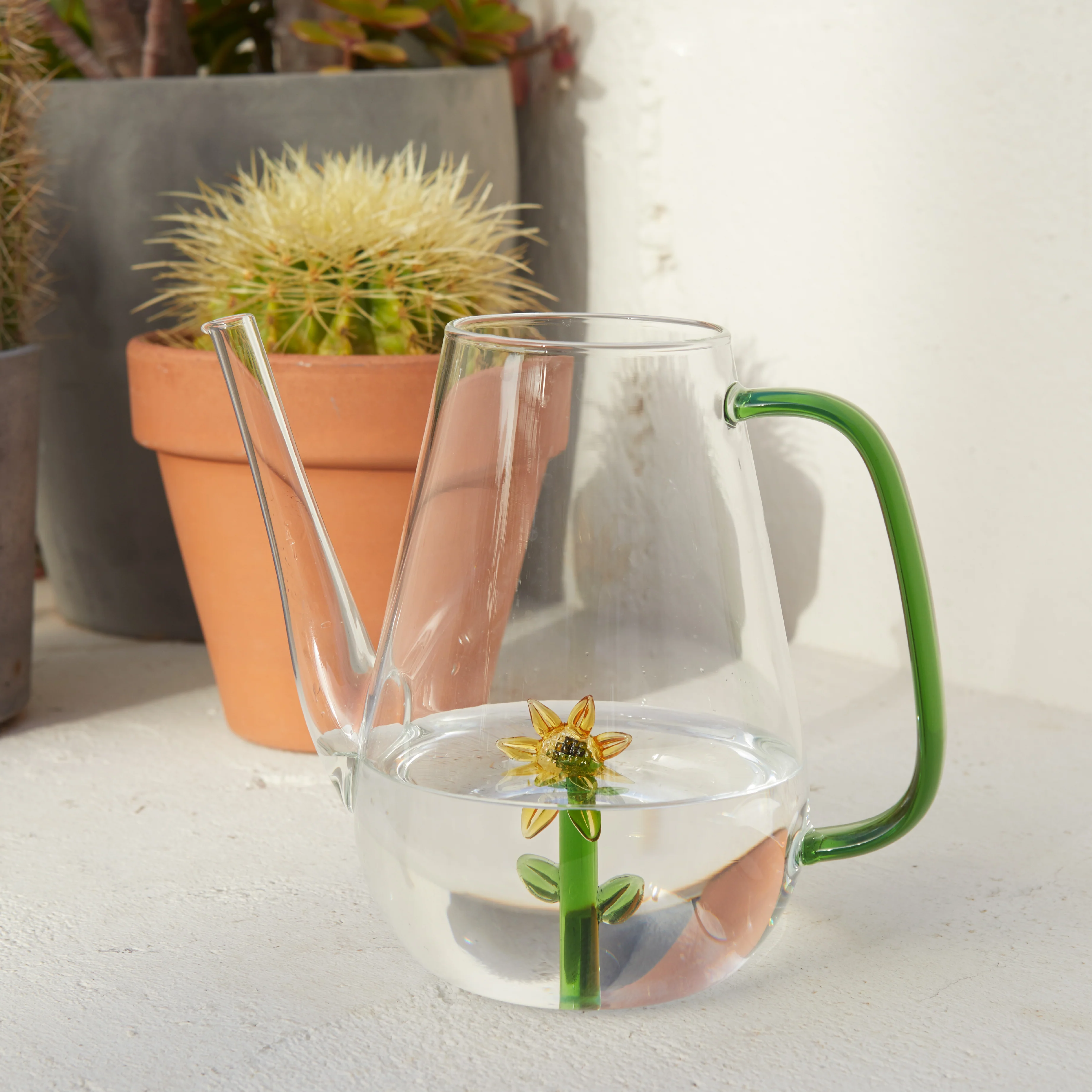Botanical Sunflower Glass Watering Can | 1L - Image 4