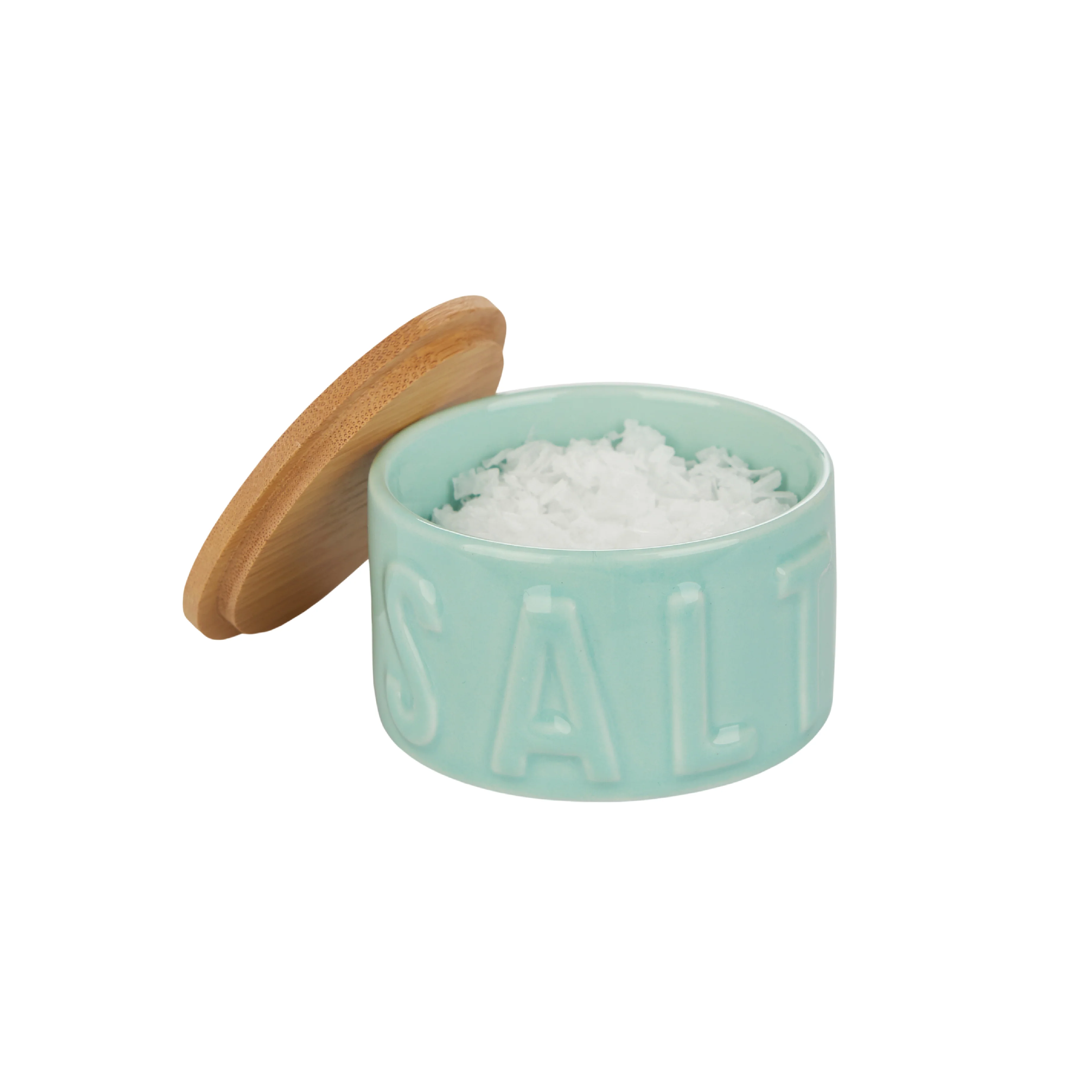 Ceramic Salt Cellar with Bamboo Lid | Turquoise
