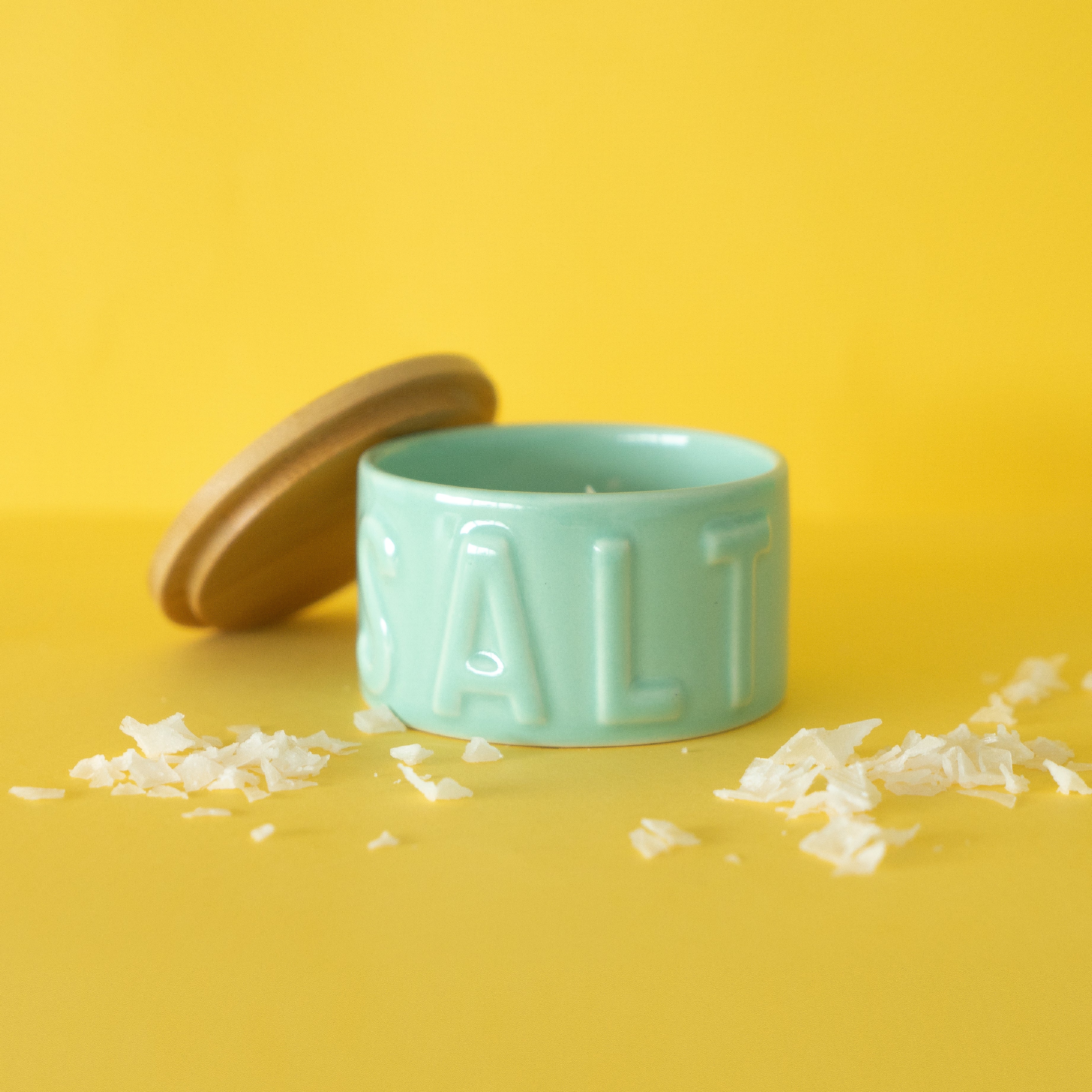 Ceramic Salt Cellar with Bamboo Lid | Turquoise - Image 2