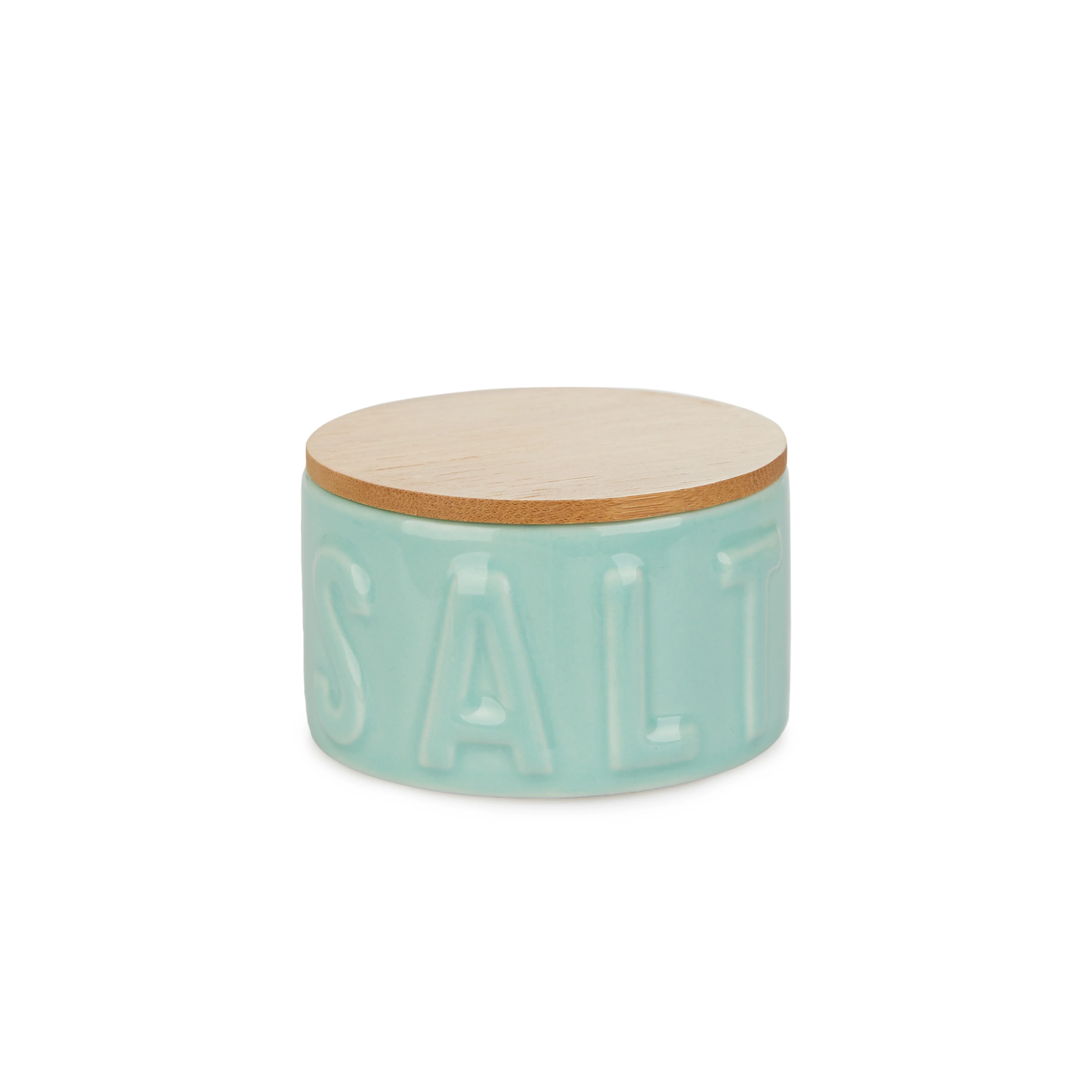 Ceramic Salt Cellar with Bamboo Lid | Turquoise - Image 3
