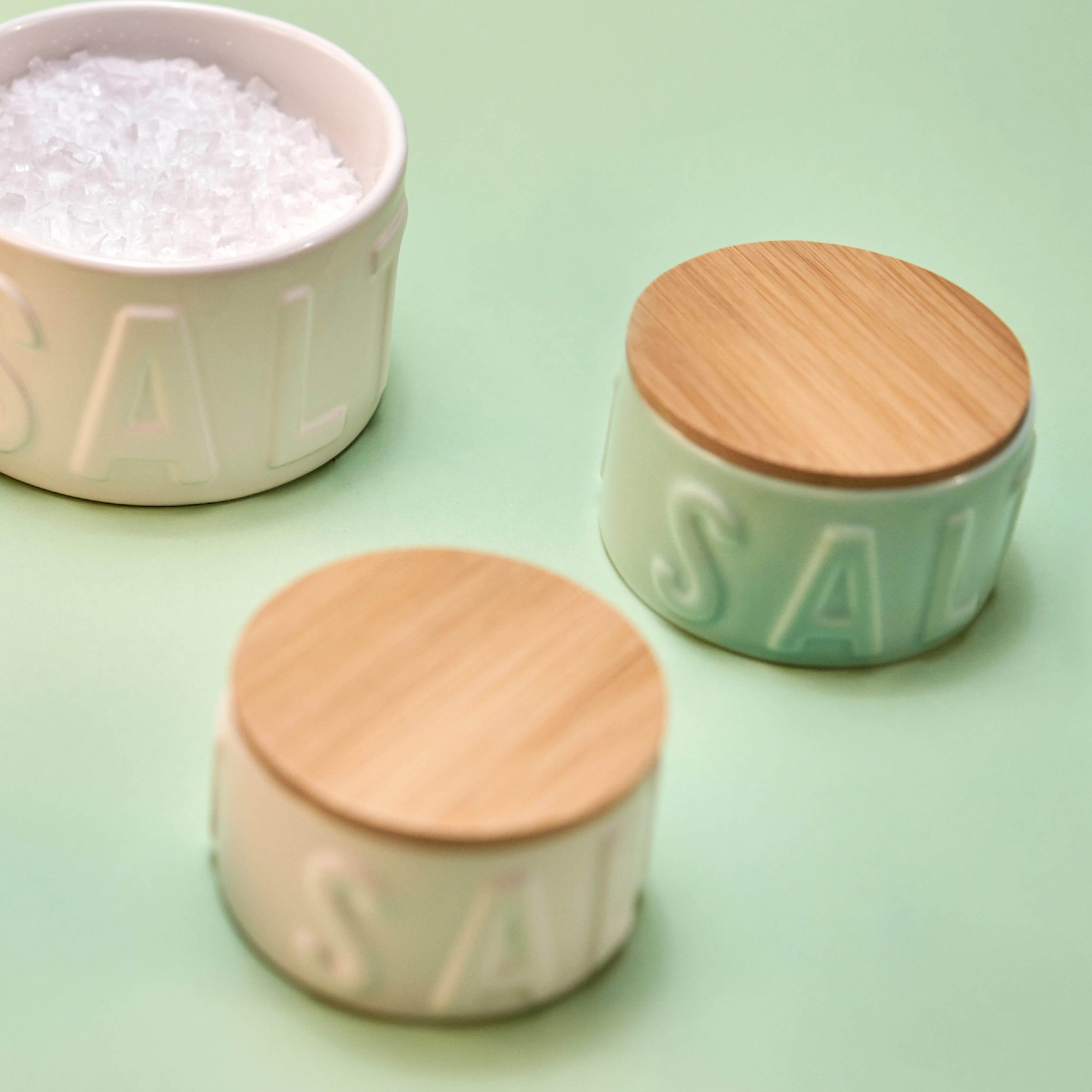 Ceramic Salt Cellar with Bamboo Lid | Turquoise - Image 4
