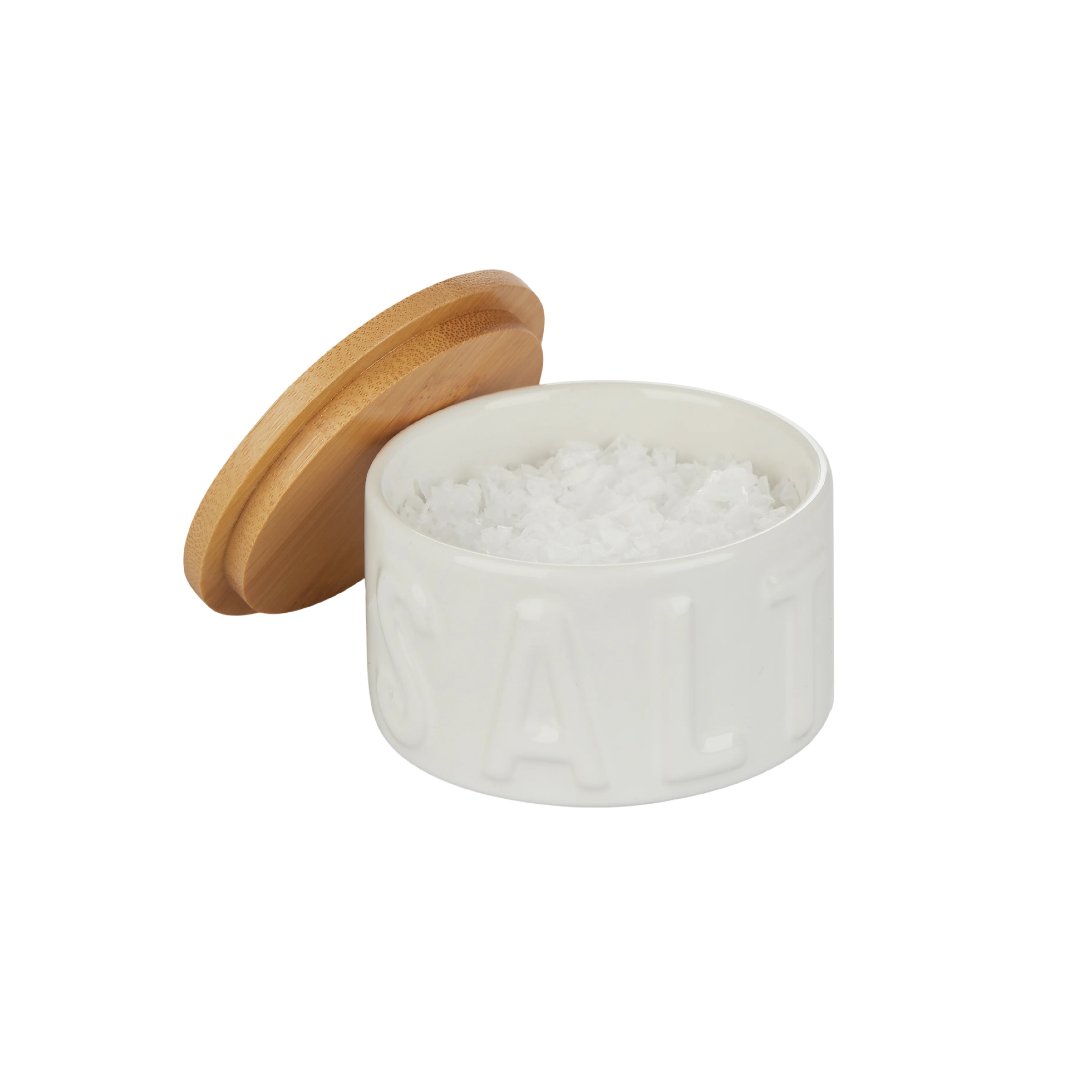 Ceramic Salt Cellar with Bamboo Lid | White