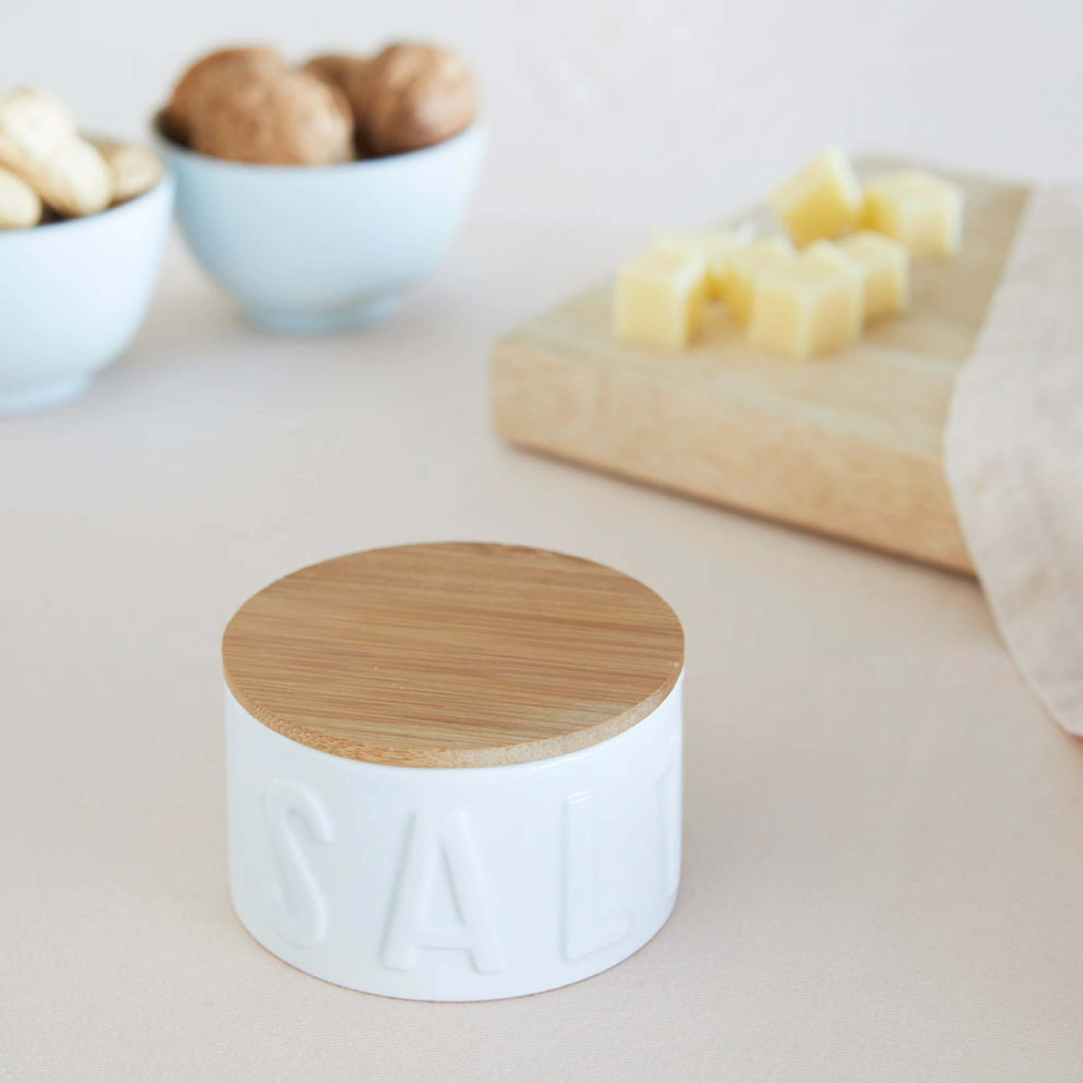 Ceramic Salt Cellar with Bamboo Lid | White - Image 2