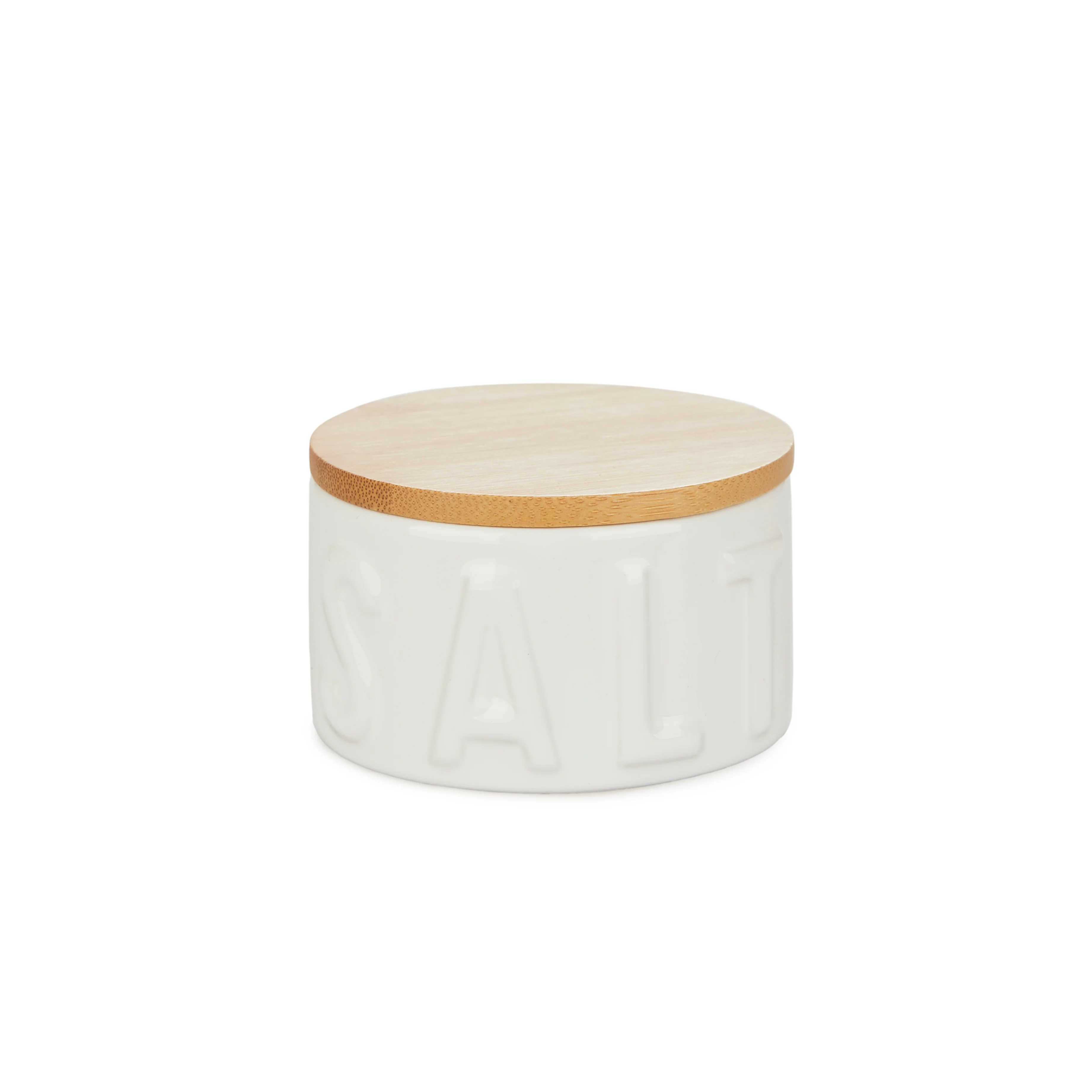 Ceramic Salt Cellar with Bamboo Lid | White - Image 3