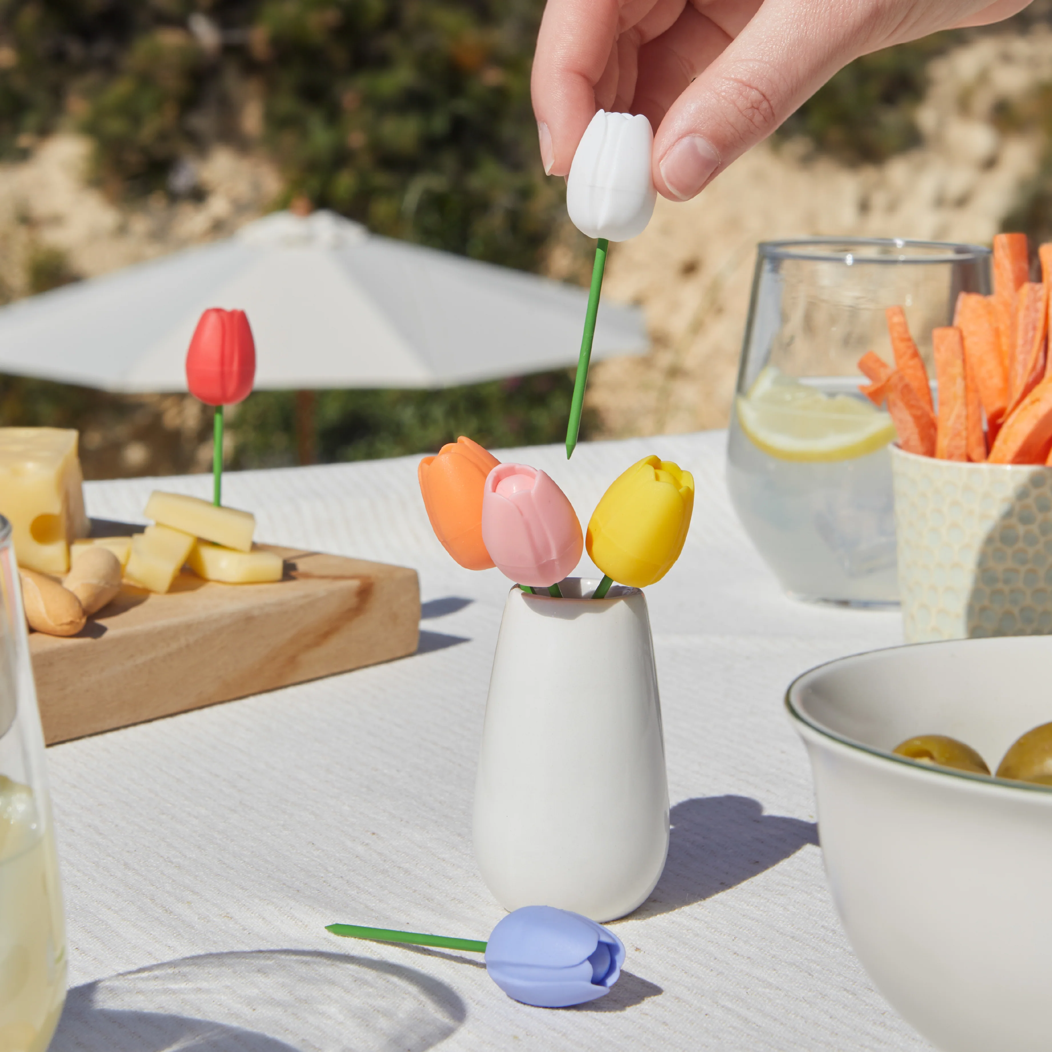 Tulip-Tipped Snack Forks in Vase | Set of 6 - Image 2