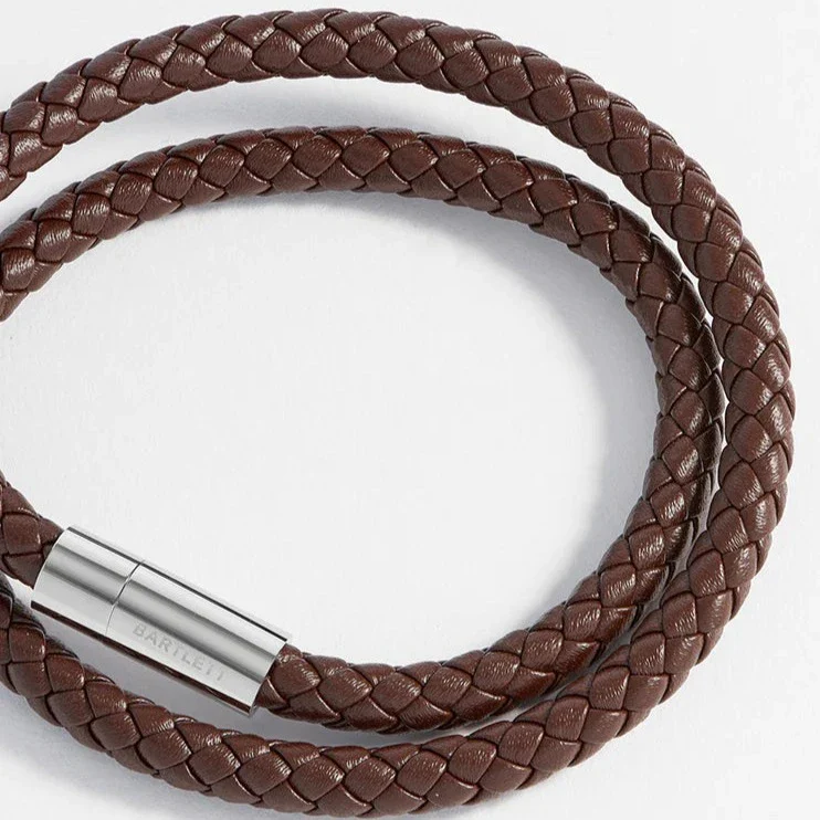Men's Double Plaited Leather Bracelet | Brown - Image 3