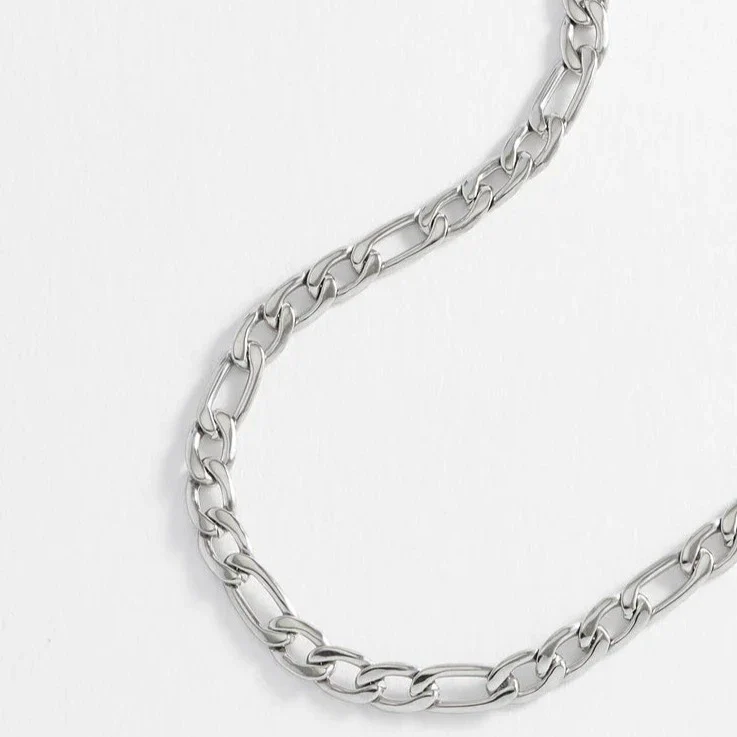 Men's Figaro Chain Necklace | Rhodium Plated Steel - Image 3