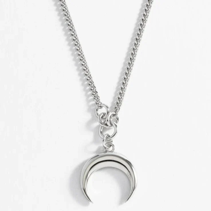 Men's Horn Pendant Necklace | Rhodium Plated Steel - Image 3