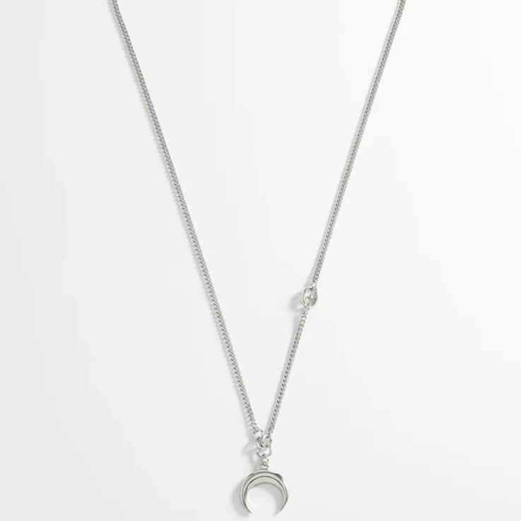 Men's Horn Pendant Necklace | Rhodium Plated Steel - Image 4