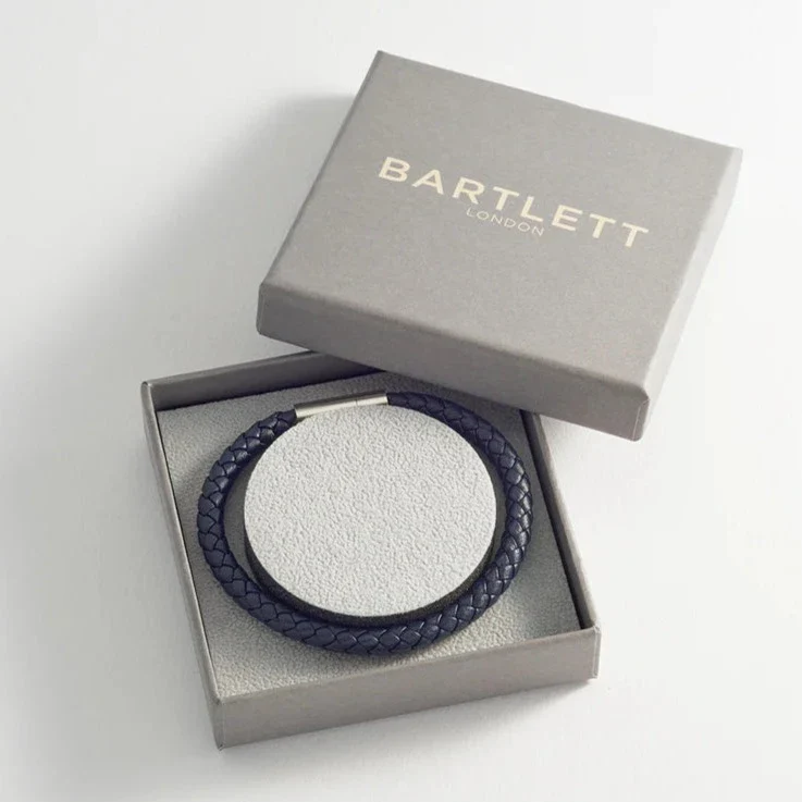 Men's Single Plaited Leather Bracelet | Navy - Image 4