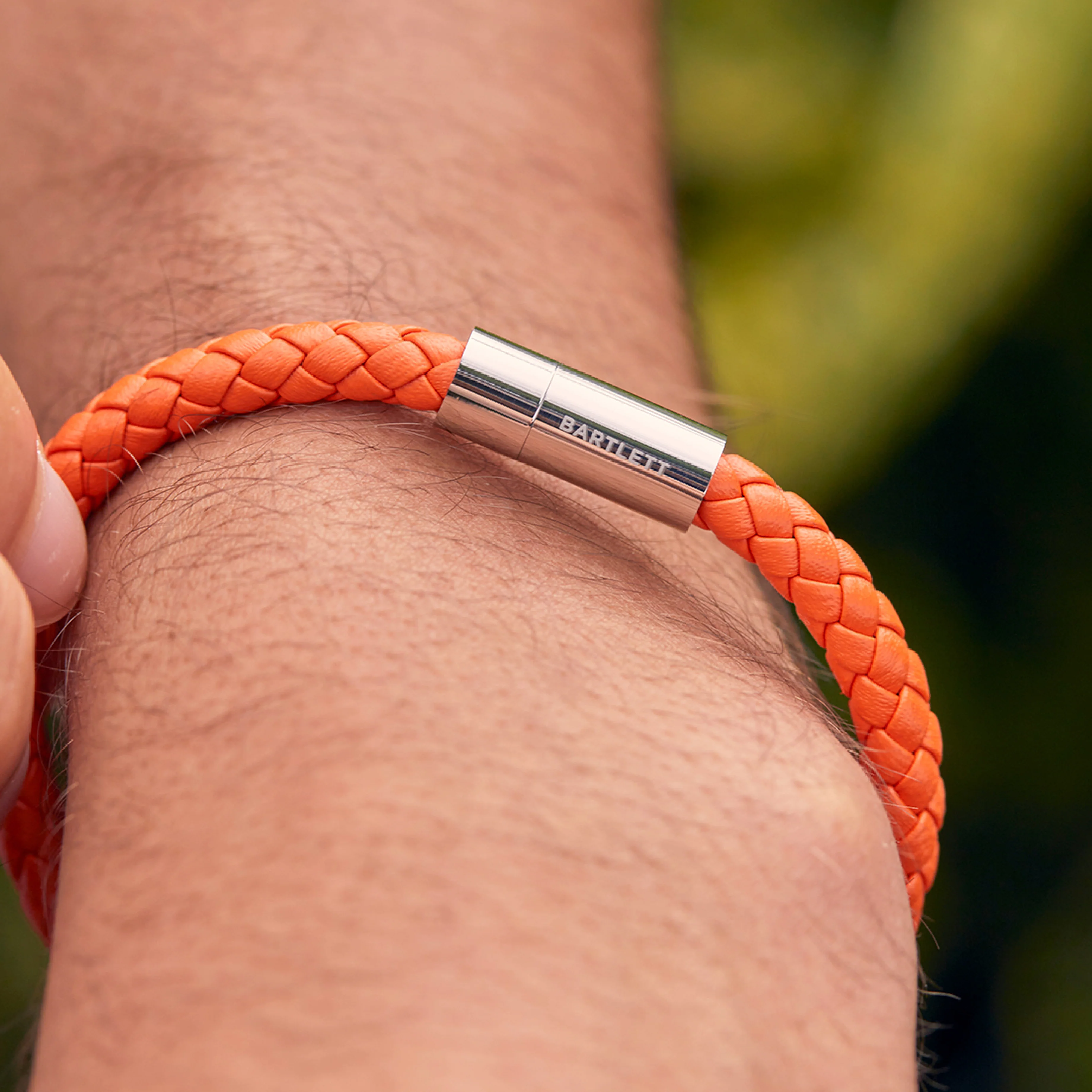 Men's Single Plaited Leather Bracelet | Orange - Image 4