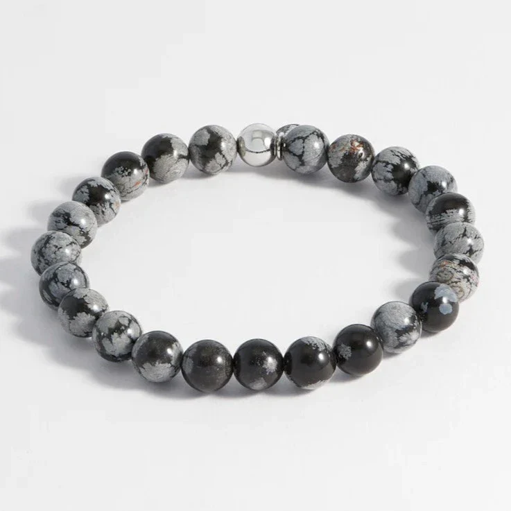 Men's Snowflake Obsidian Beaded Bracelet | Black & Grey - Image 3