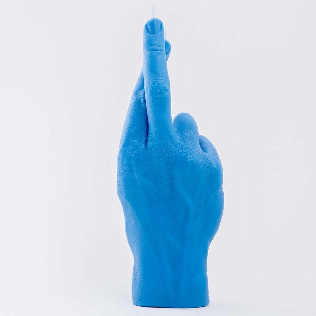 Crossed Fingers Hand Gesture Candle | Blue - Image 3