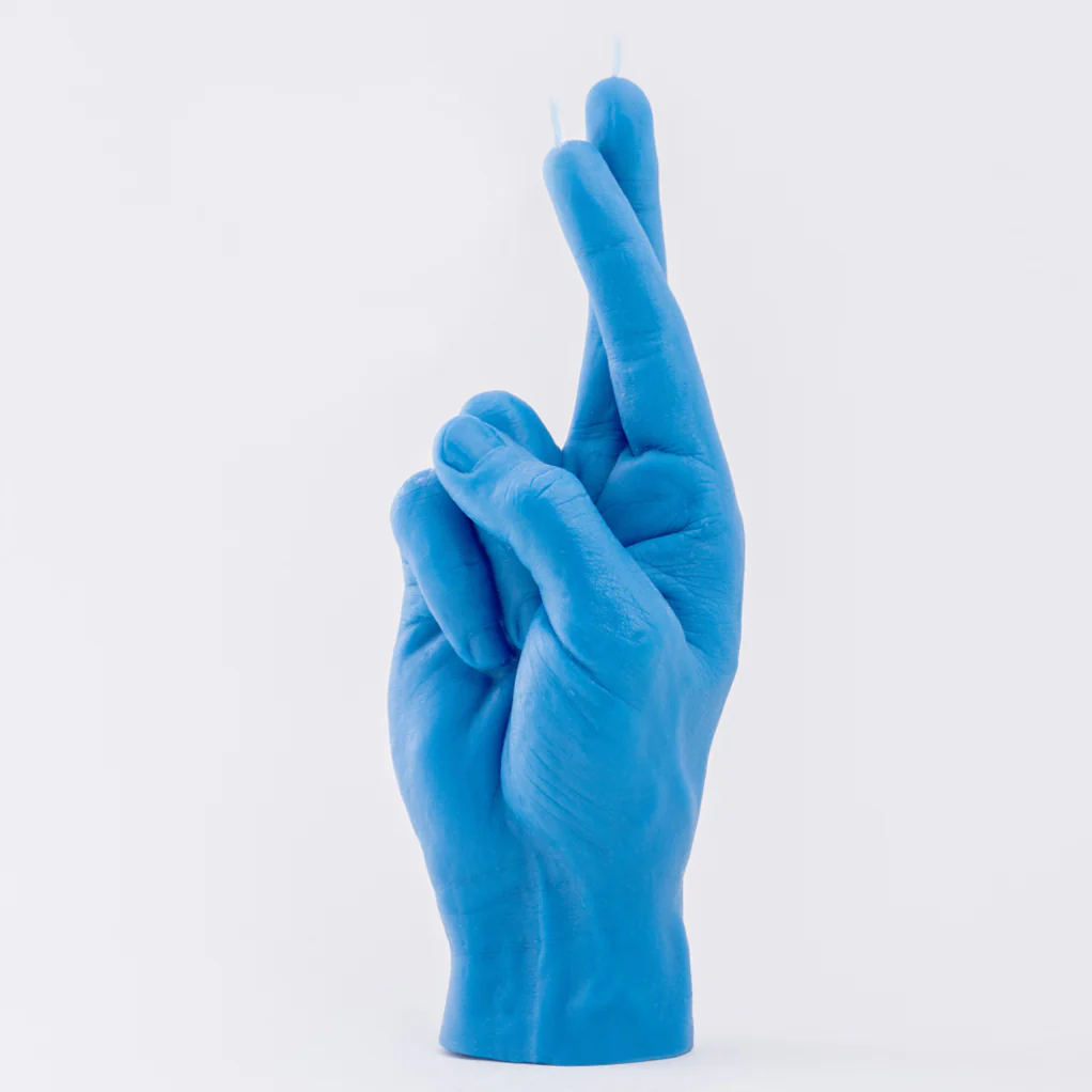 Crossed Fingers Hand Gesture Candle | Blue - Image 4