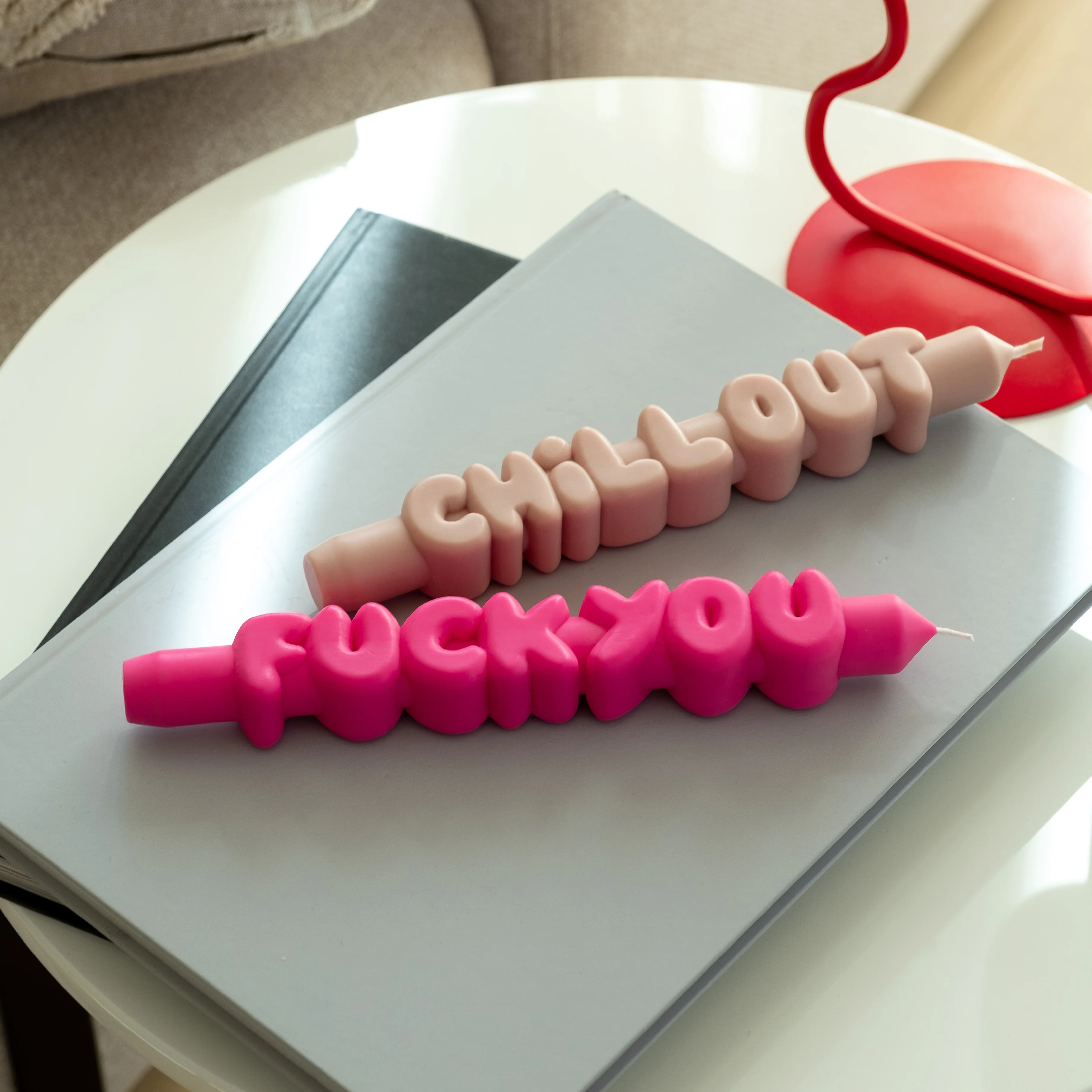 Anger Management Taper Candles | Pink/Cream | Set of 2 - Image 4