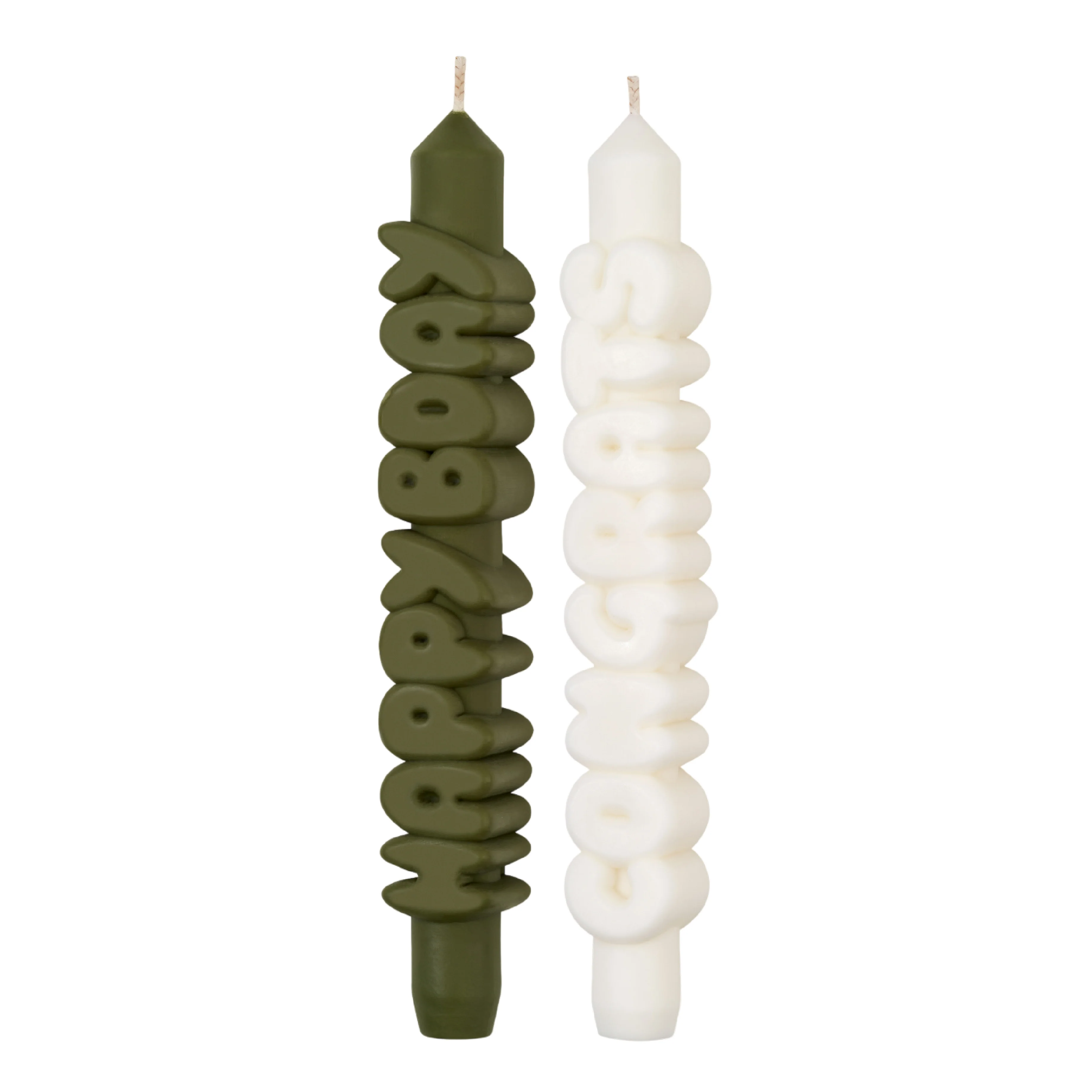 Birthday Taper Candles | Olive Green/White | Set of 2 - Image 3
