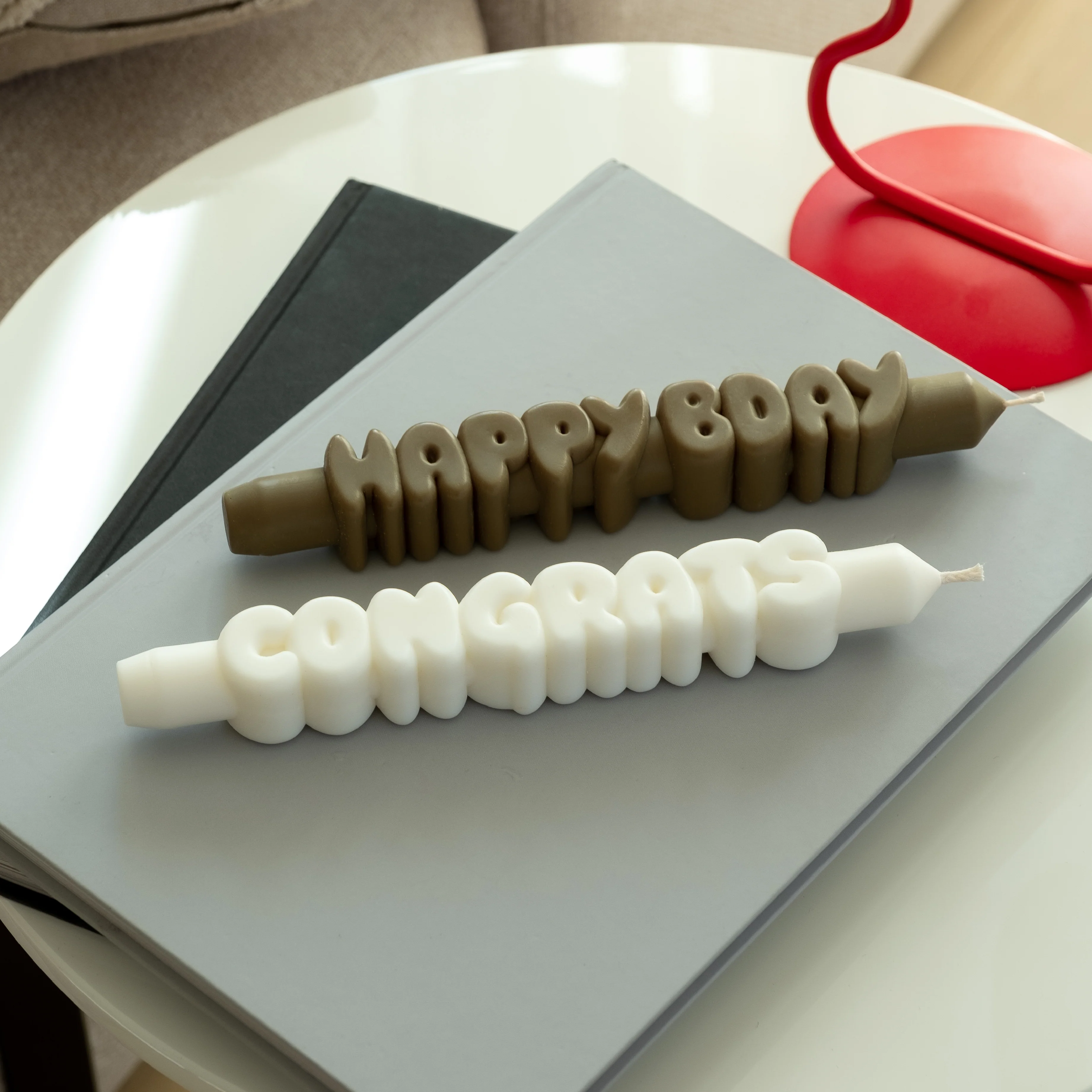 Birthday Taper Candles | Olive Green/White | Set of 2 - Image 5