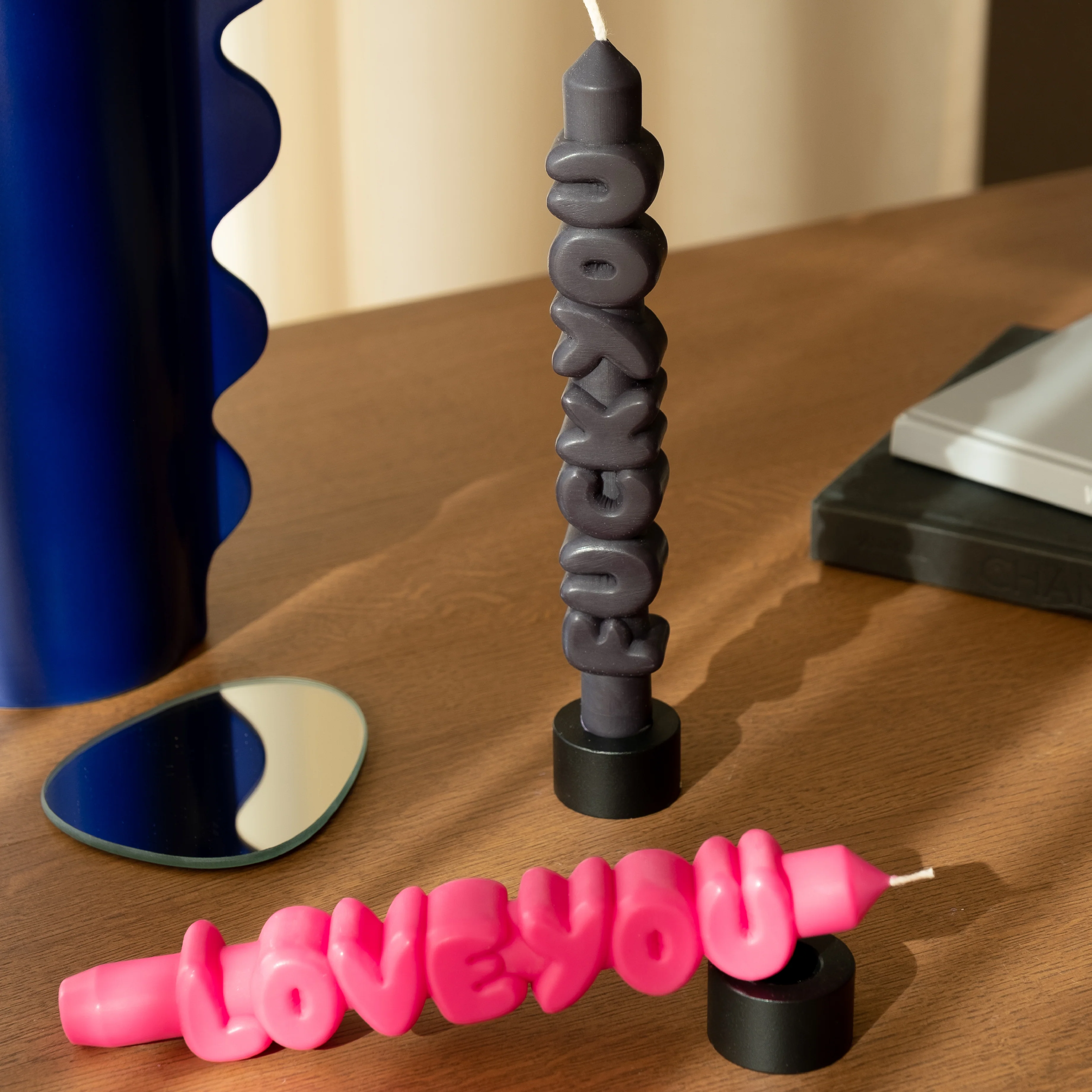 Mixed Signals Taper Candles | Black/Pink | Set of 2 - Image 4