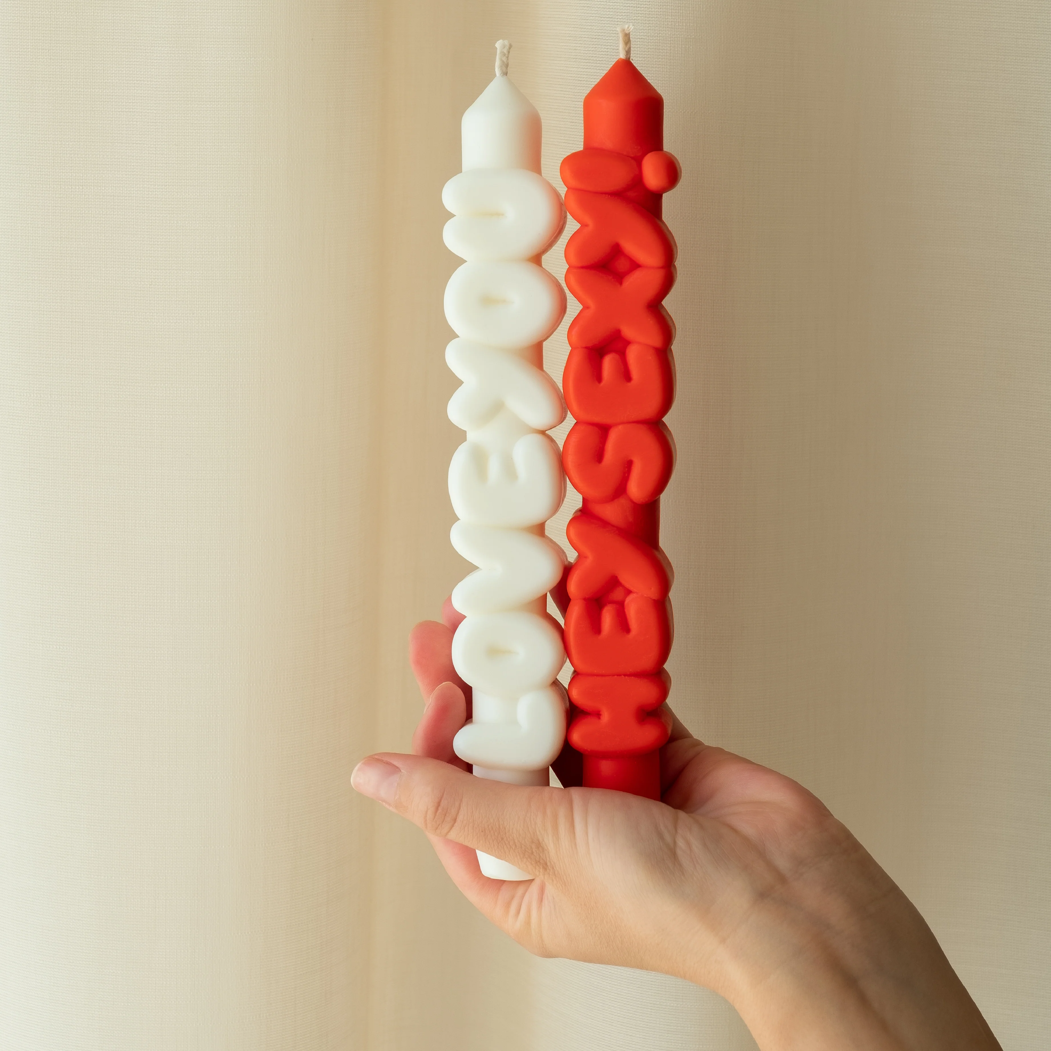 Sweet Talk Taper Candles | Orange/White | Set of 2 - Image 2