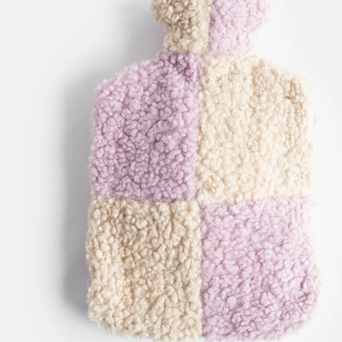 Borg Hot Water Bottle | Lilac/Cream Check - Image 2