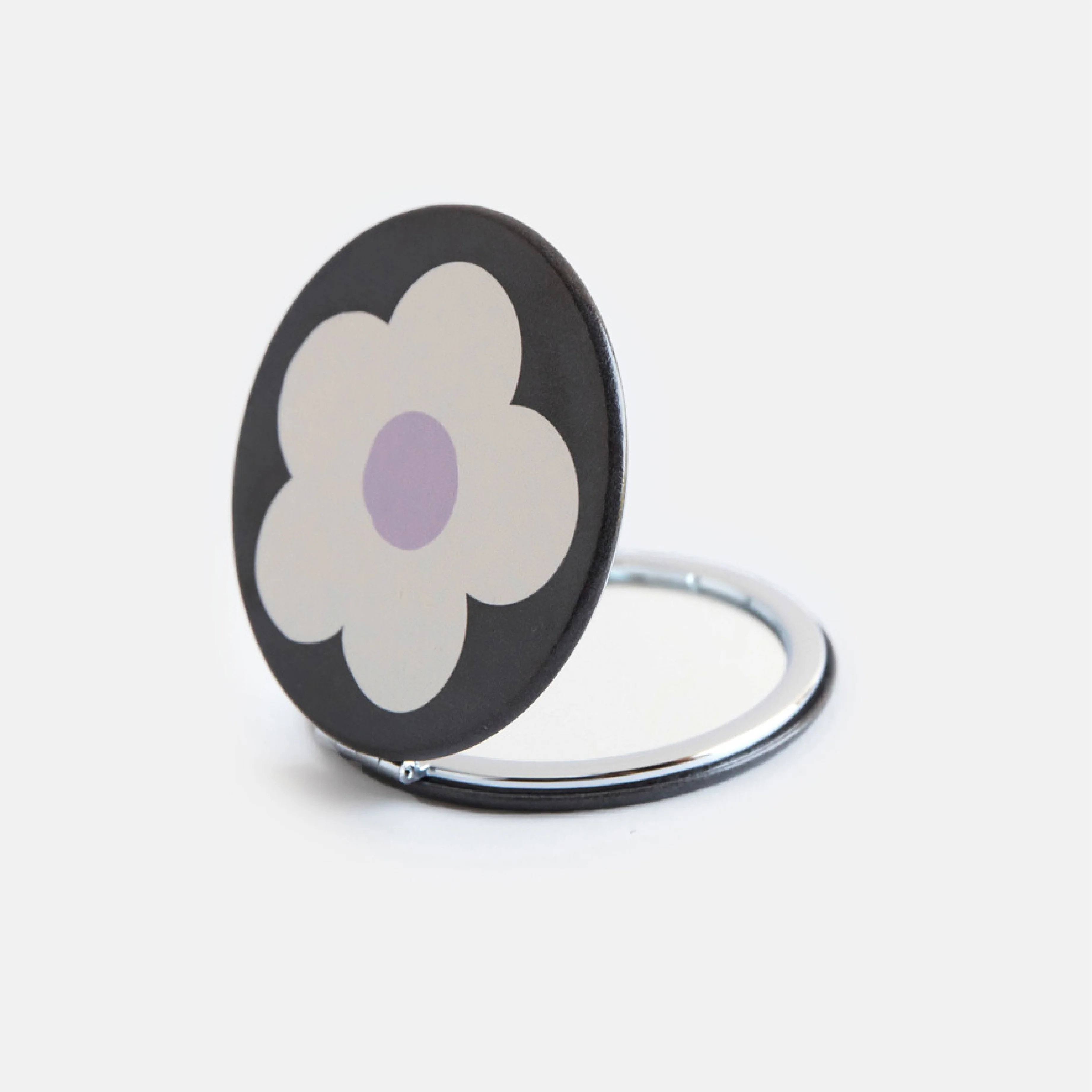 Round Floral Pocket Mirror | Charcoal - Image 2