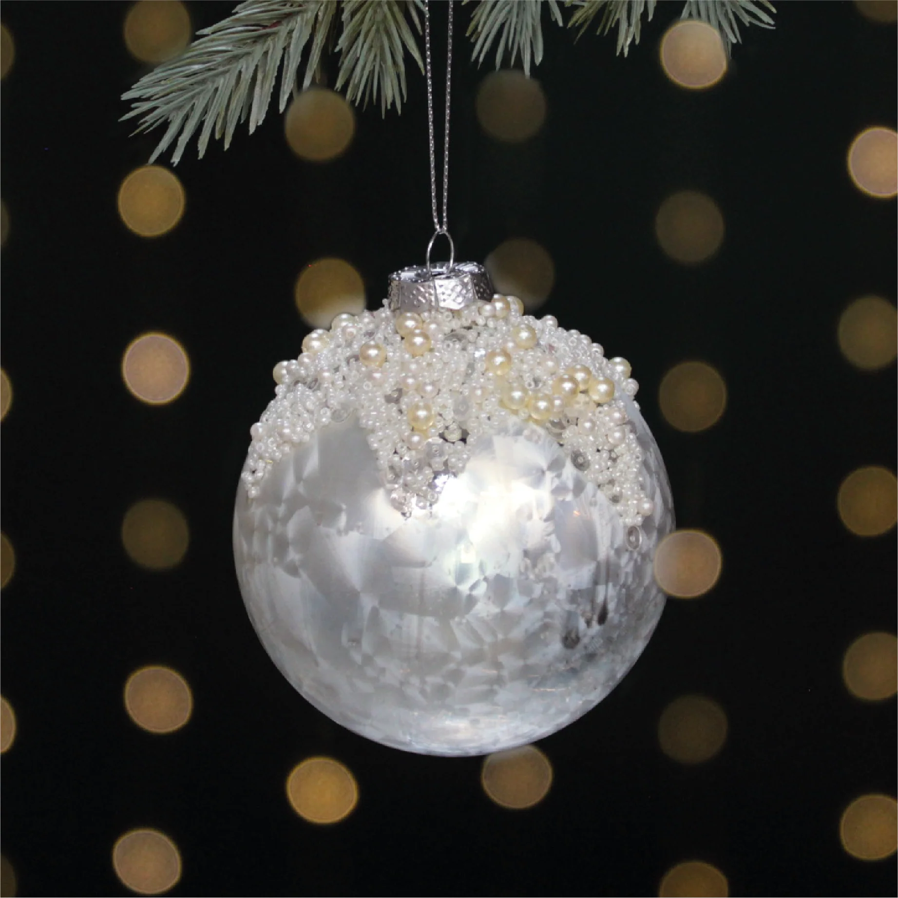 Beaded Christmas Tree Bauble | White & Silver - Image 2