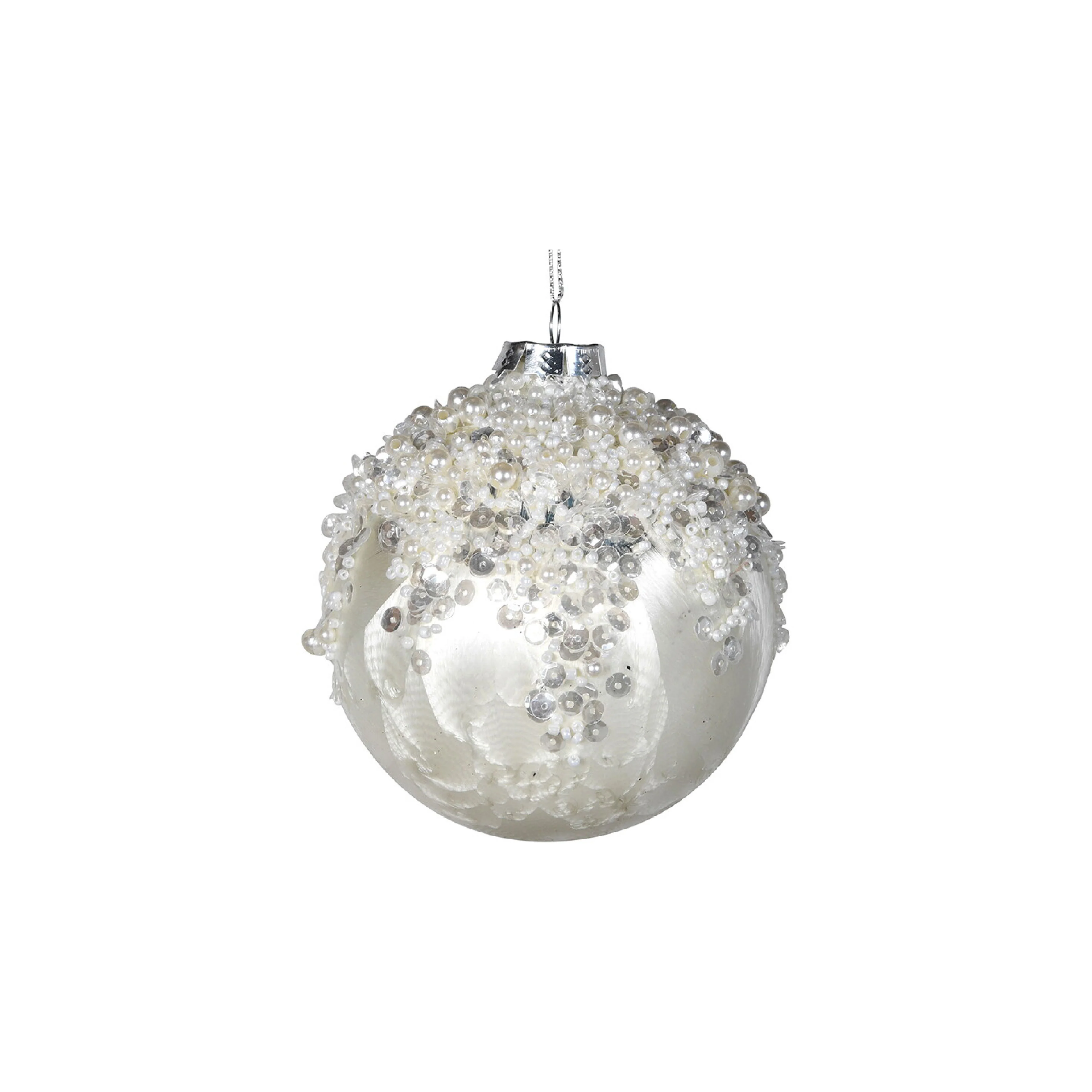 Beaded Christmas Tree Bauble | White & Silver - Image 3