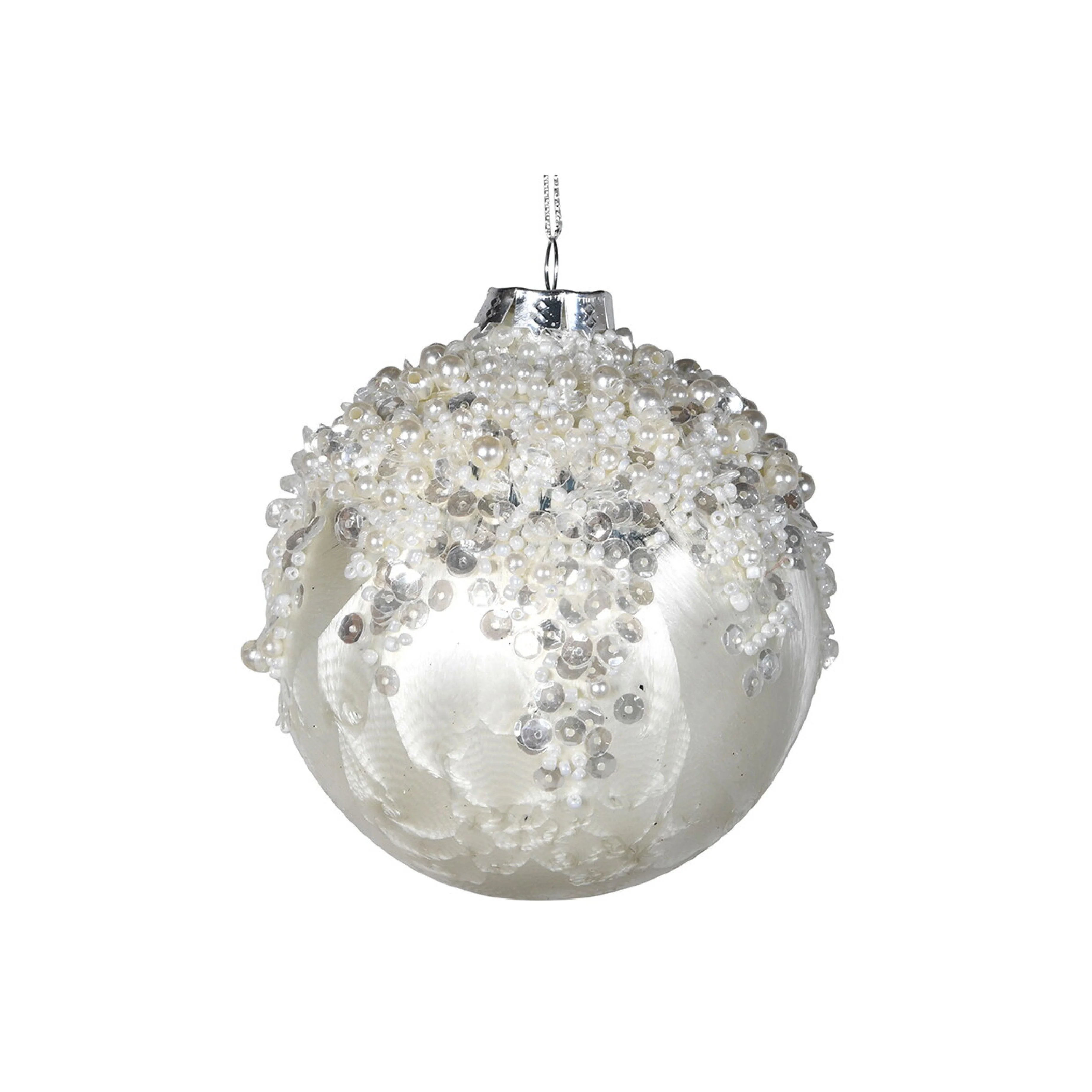 Beaded Christmas Tree Bauble | White & Silver - Image 4