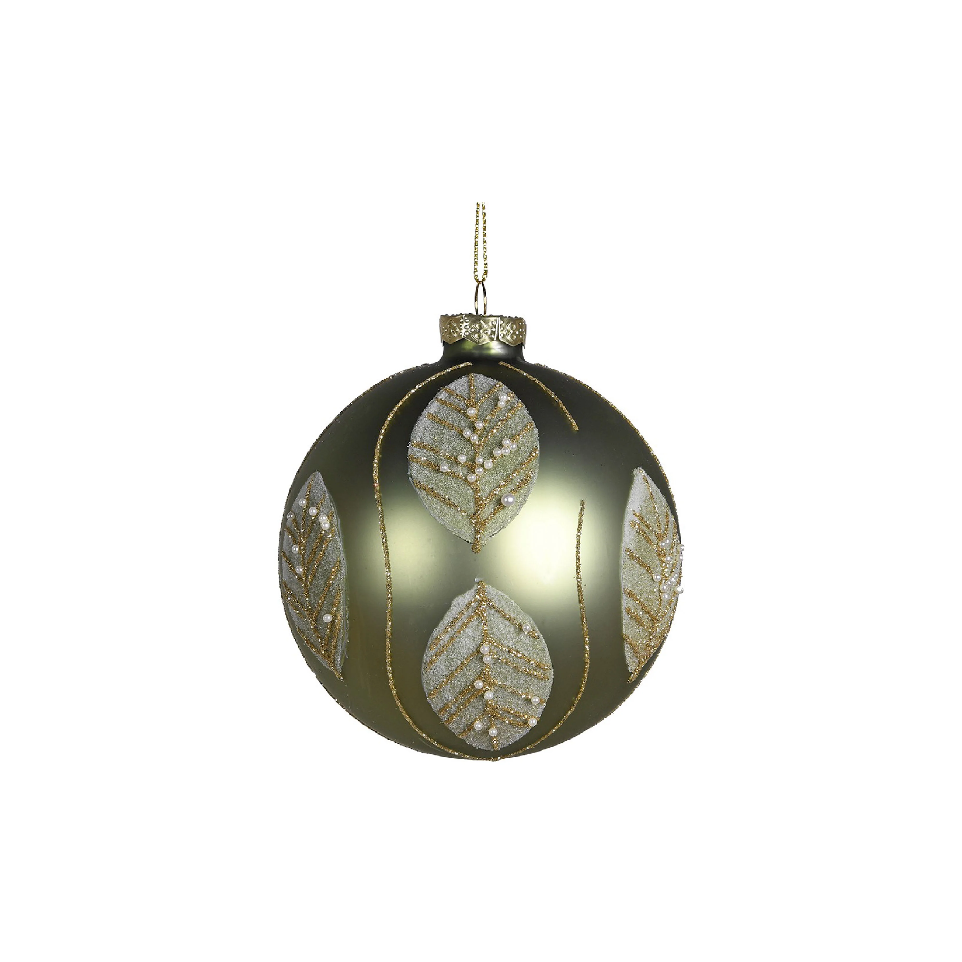Beaded Glitter Leaf Christmas Tree Bauble | Sage & Gold - Image 3