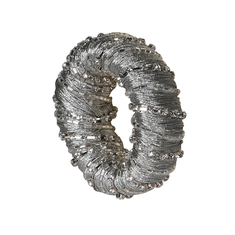Beaded Silver Thread Napkin Rings | Set of 4 - Image 3