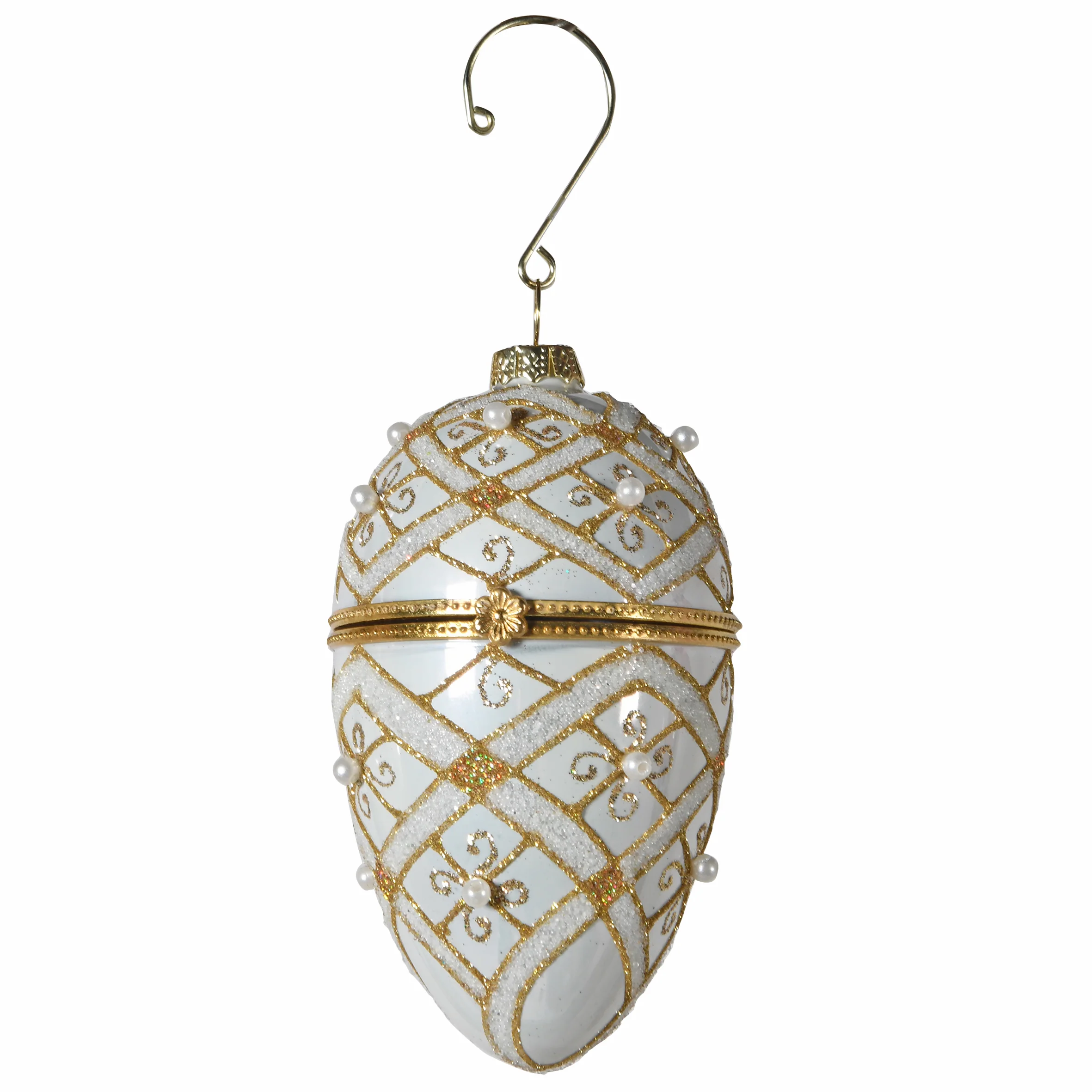 Beaded Glass Faberge Bauble | White & Gold - Image 2