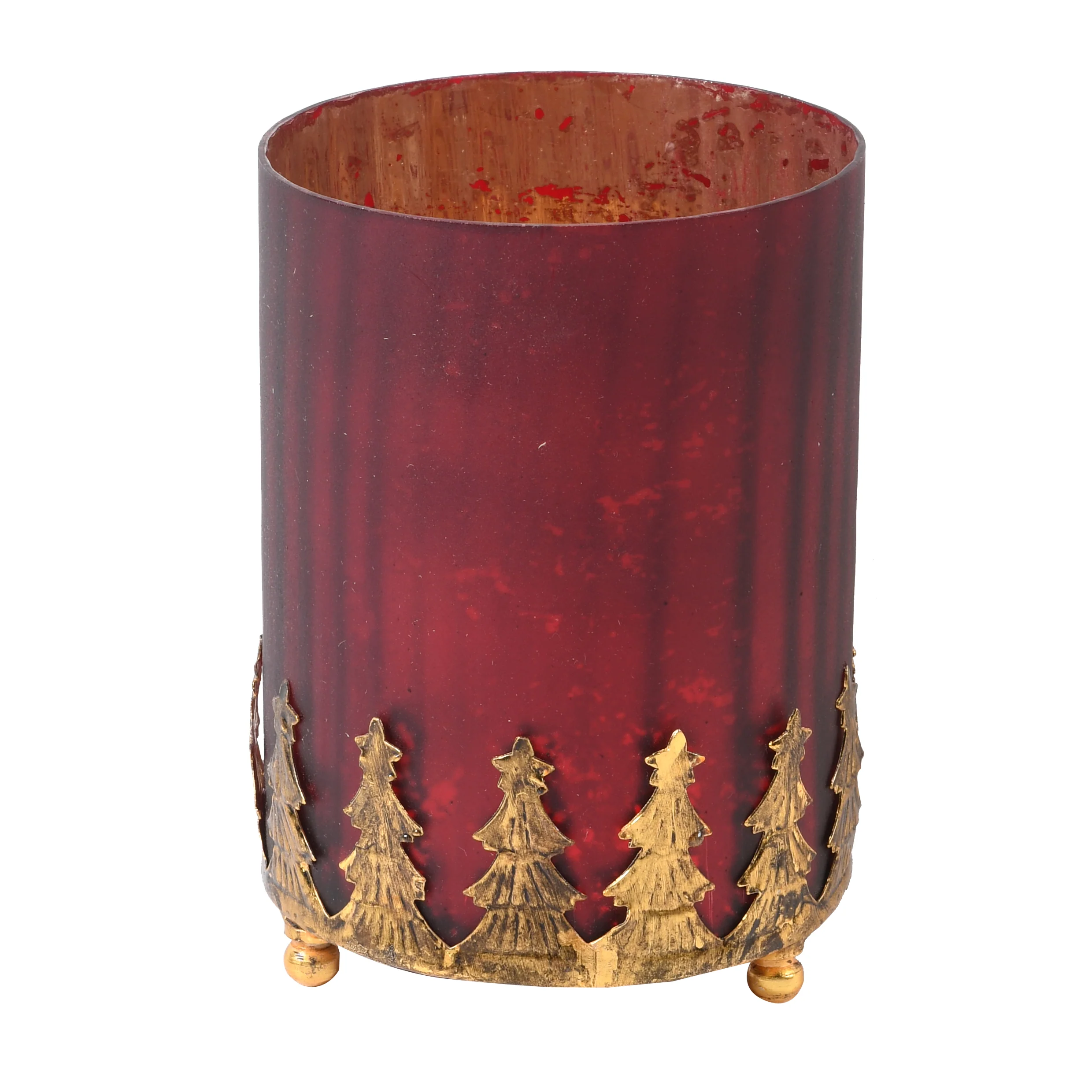 Christmas Tree Hurricane Candle Holder | Red Gold Mix - Image 2