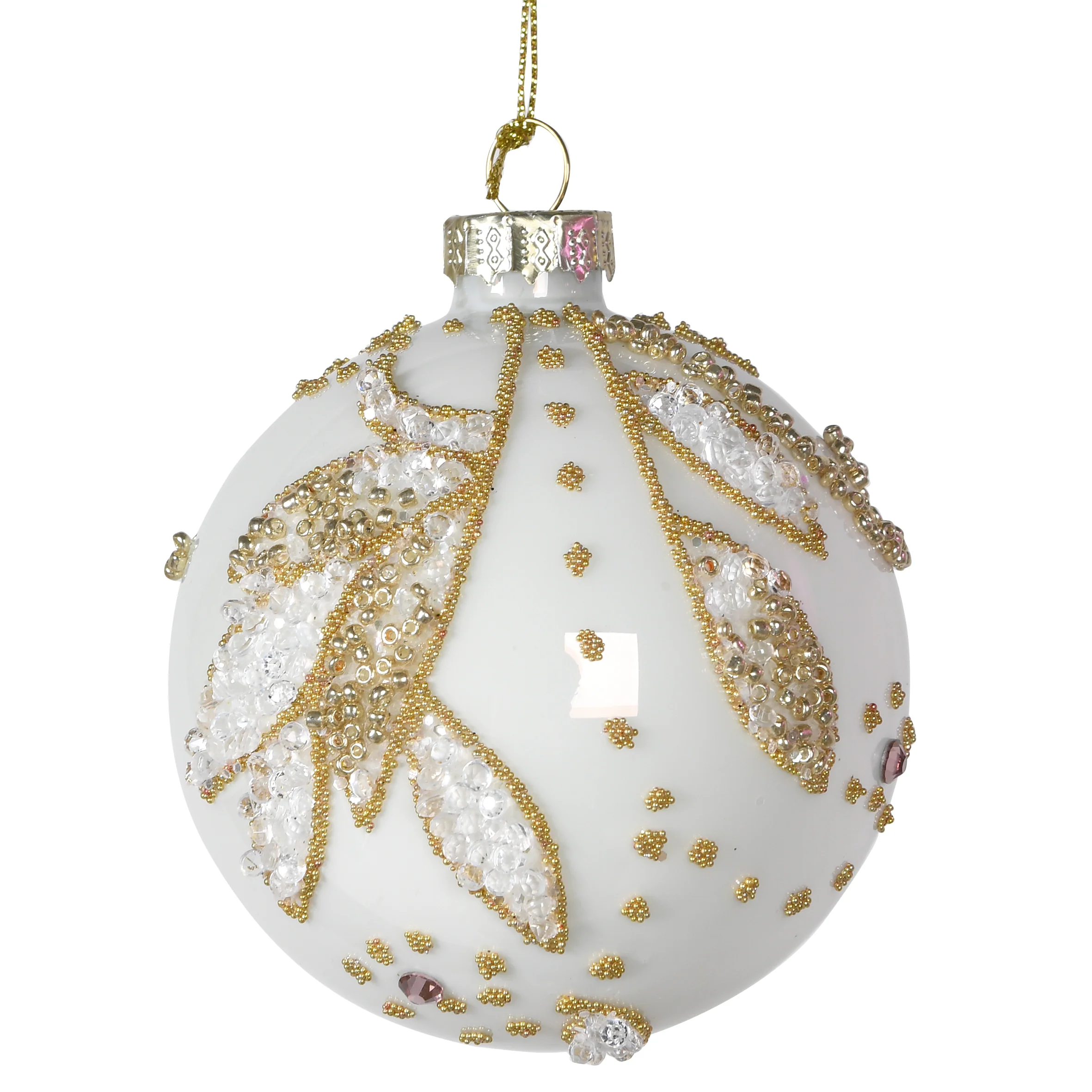 Hanging Floral Bauble | Pearlised Gold & White - Image 2