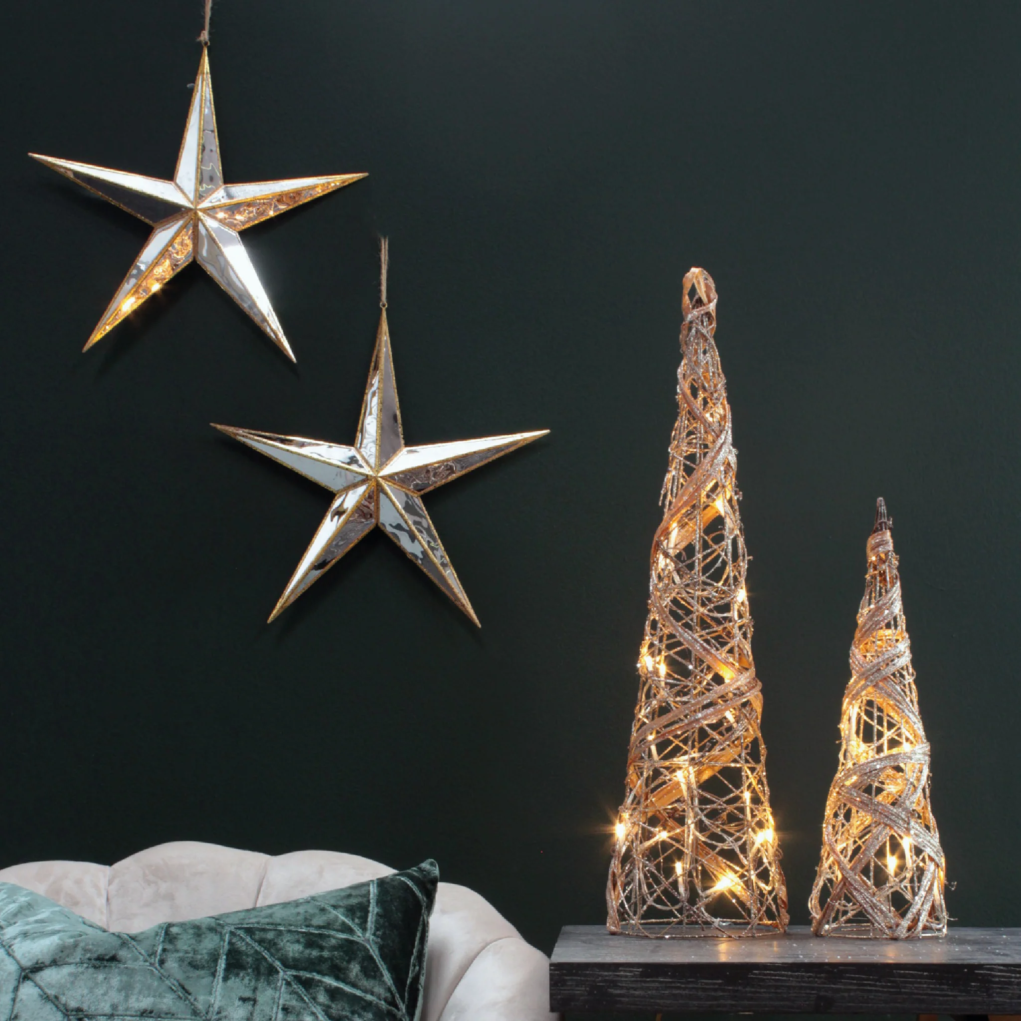 Rattan Cone Christmas Tree with Lights | Medium - Image 2