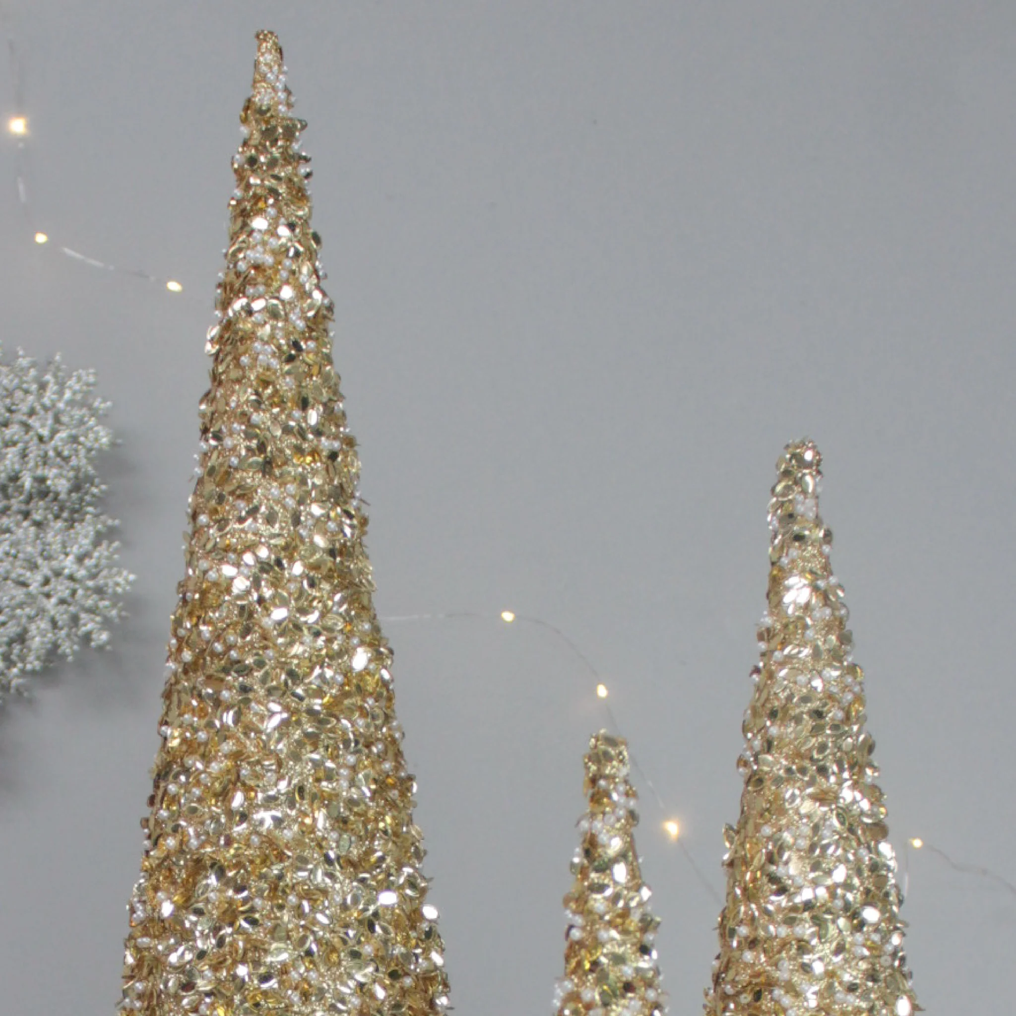 Sequined Topiary Tree Cones | Set of 3 | Gold - Image 2