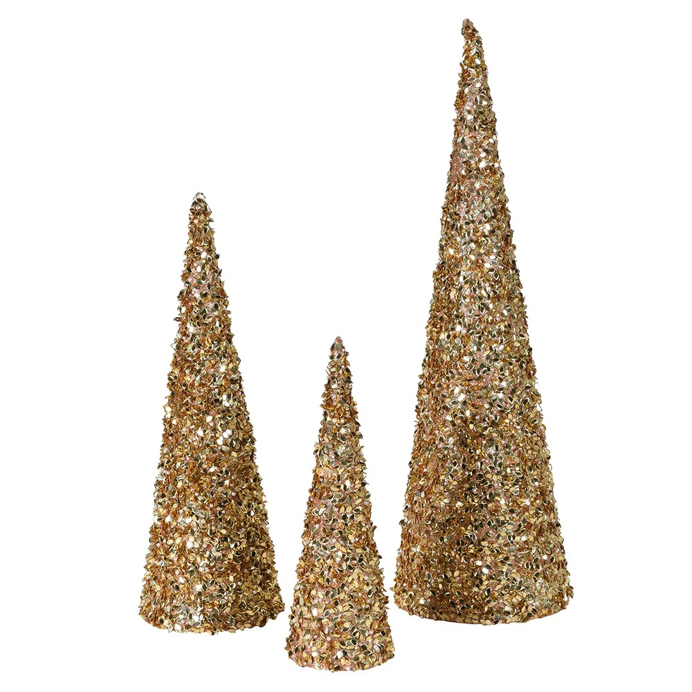 Sequined Topiary Tree Cones | Set of 3 | Gold - Image 3