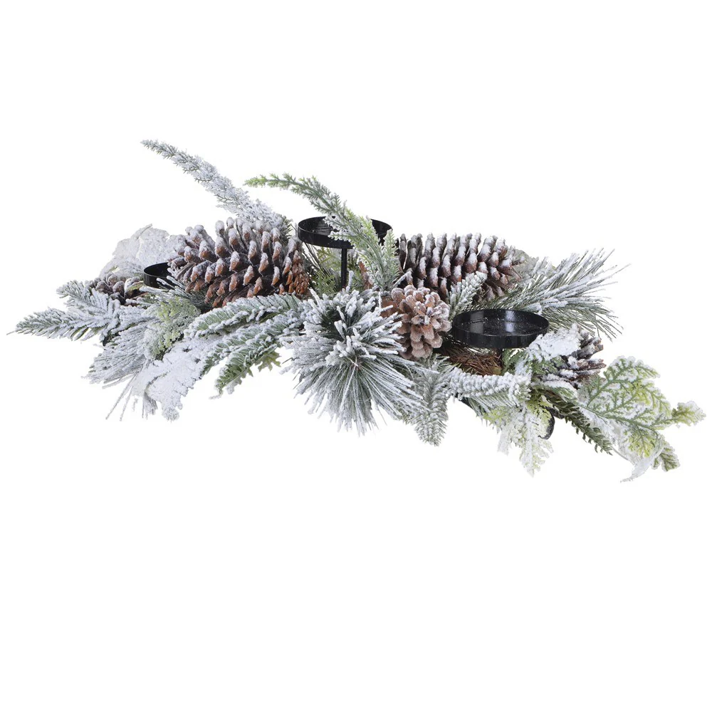 Snowy Pine Triple Christmas Candle Stand - Image 2