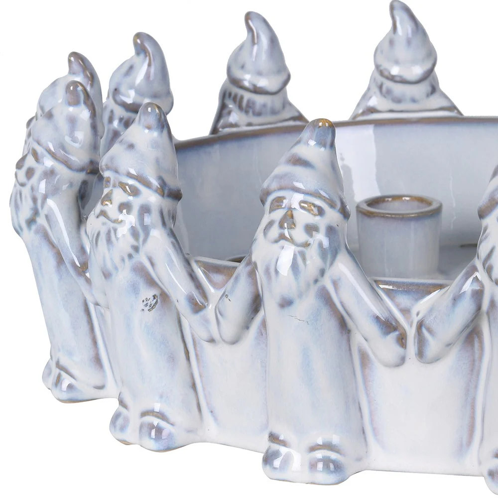 4-Taper Candle Holder with Decorative Santa Figurines | White Ceramic | 30cm - Image 2