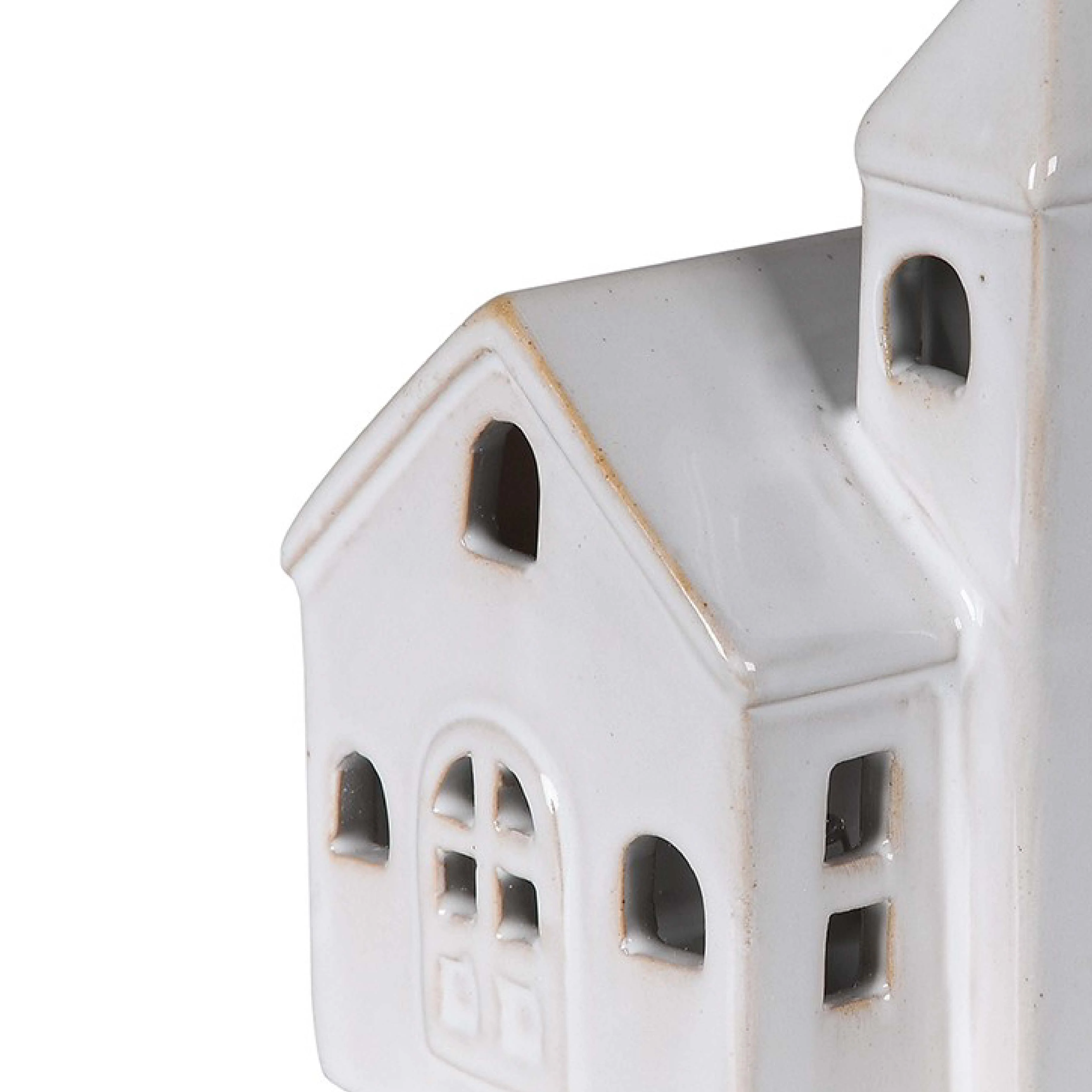 Festive Nordic LED Church Figurine | White Stoneware | 10cm - Image 2