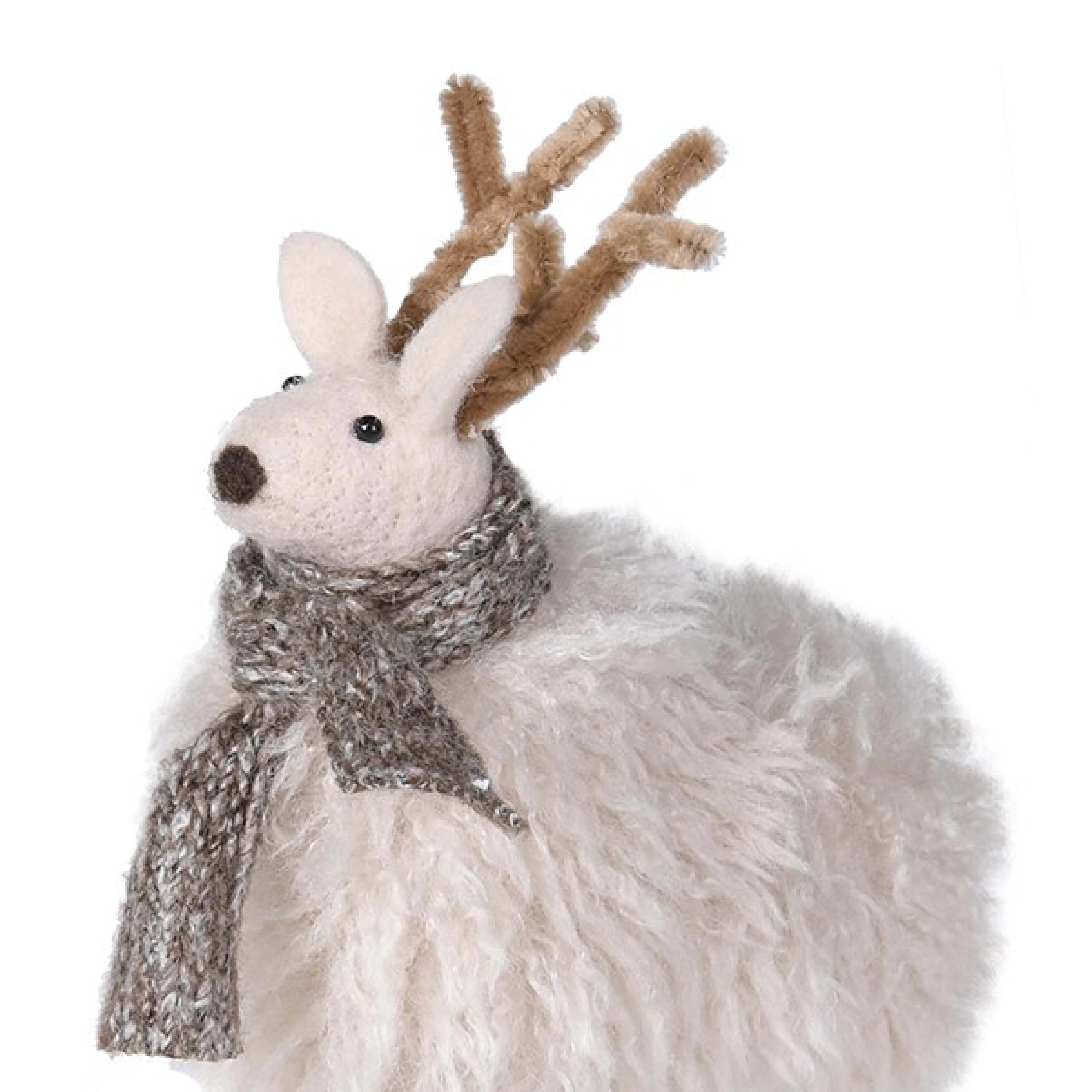 Festive Shaggy Reindeer Figurine with Scarf | 20cm - Image 2